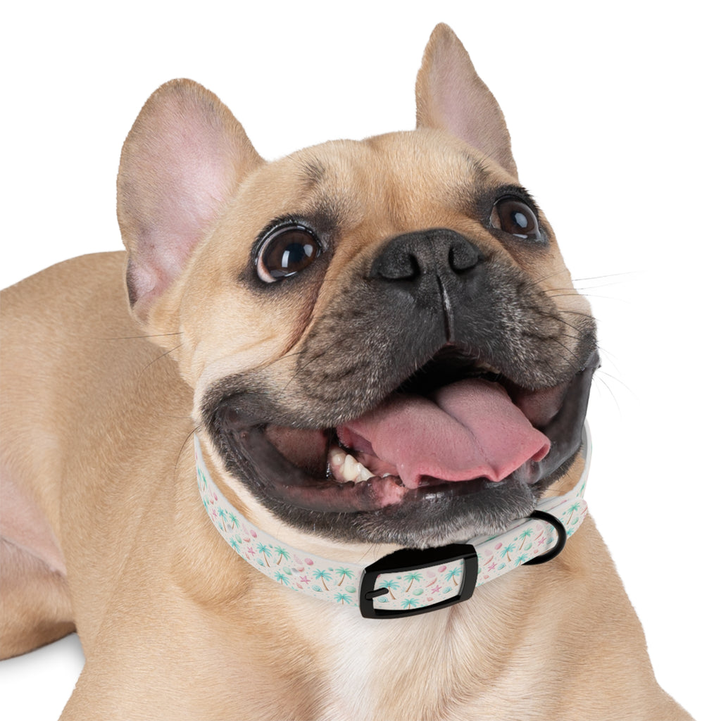 Tropical Palm Tree and Starfish Dog Collar | Pastel Beach Pattern