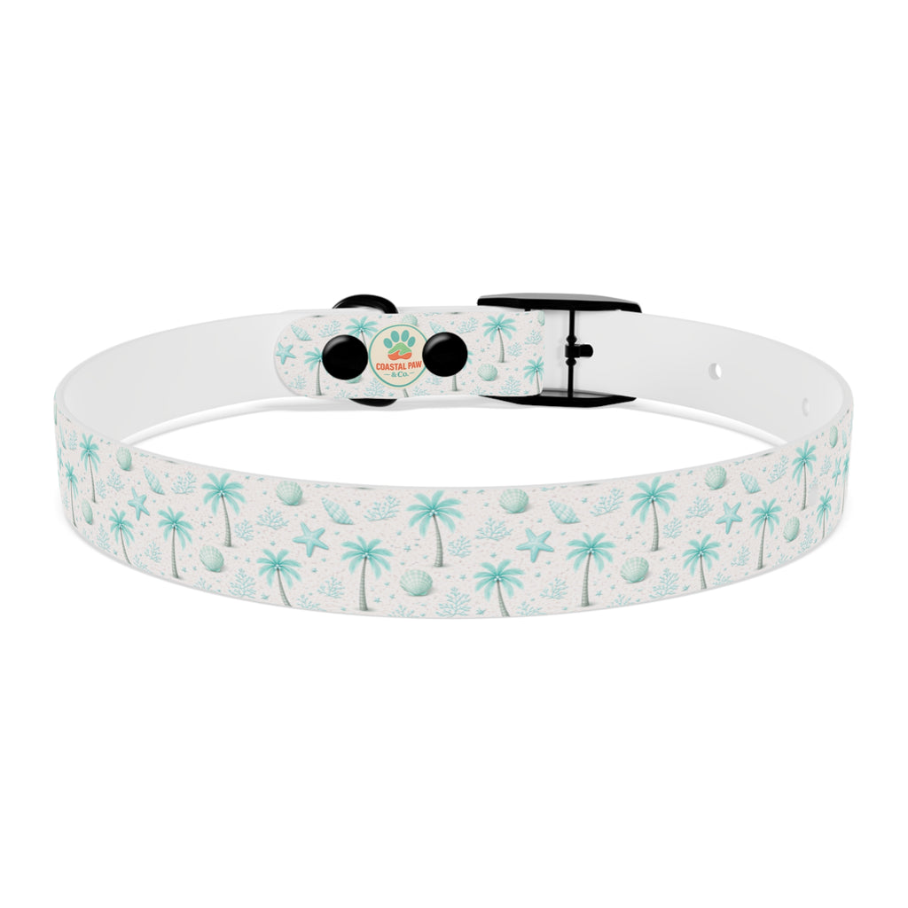 Aqua Palm Trees Dog Collar | Tropical Beach Pattern