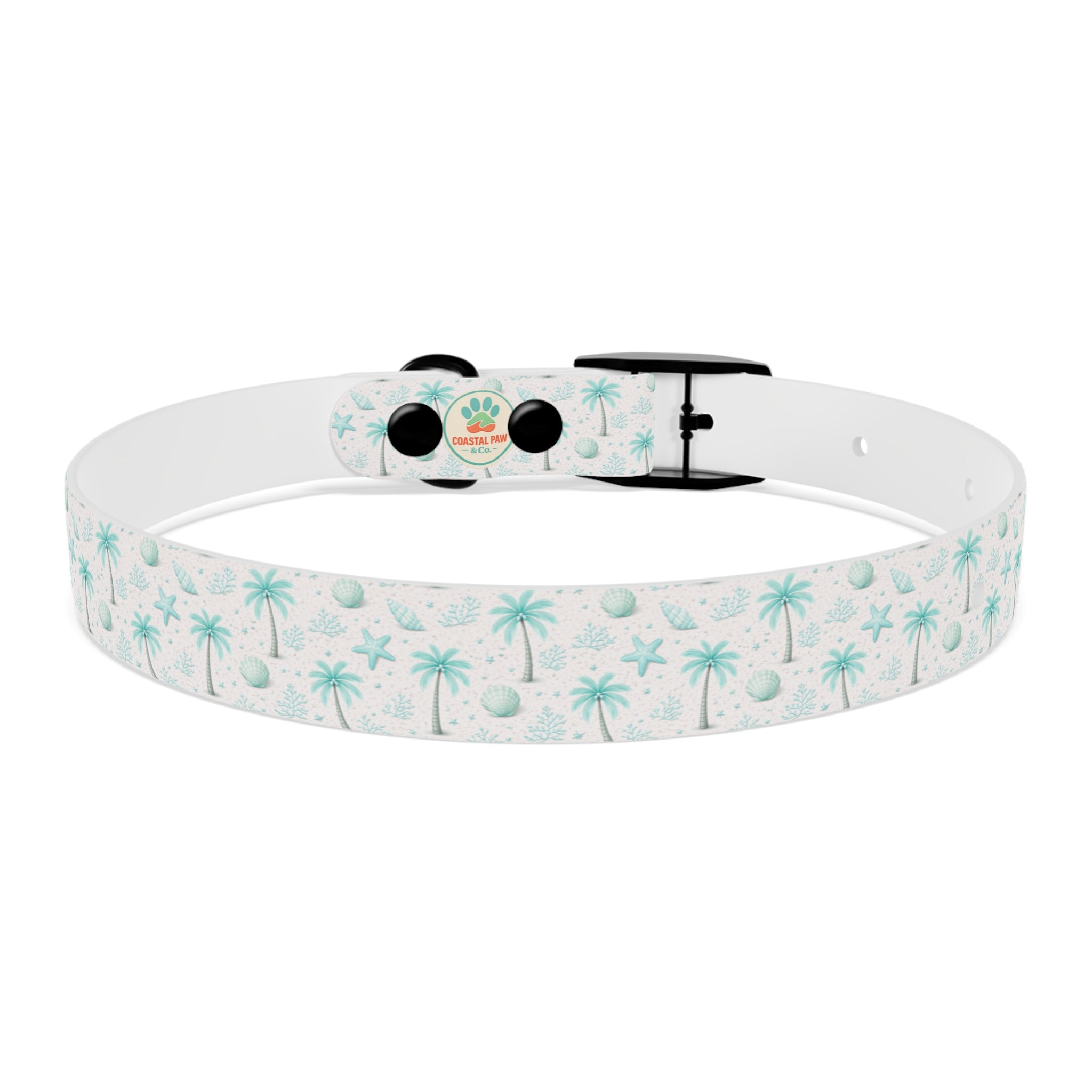 Aqua Palm Trees Dog Collar | Tropical Beach Pattern