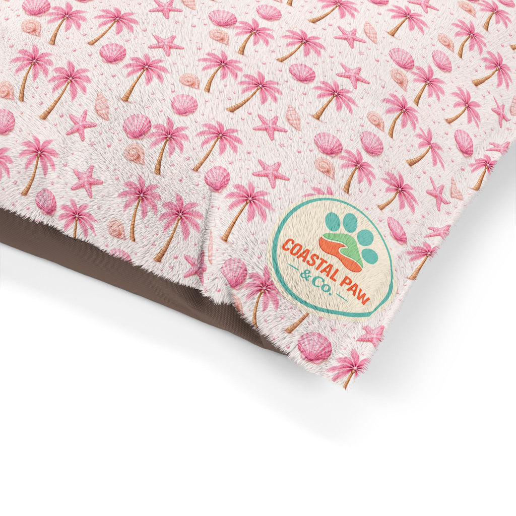 Pink Palm Trees Pattern Pet Bed | Tropical Palm Print Cushion