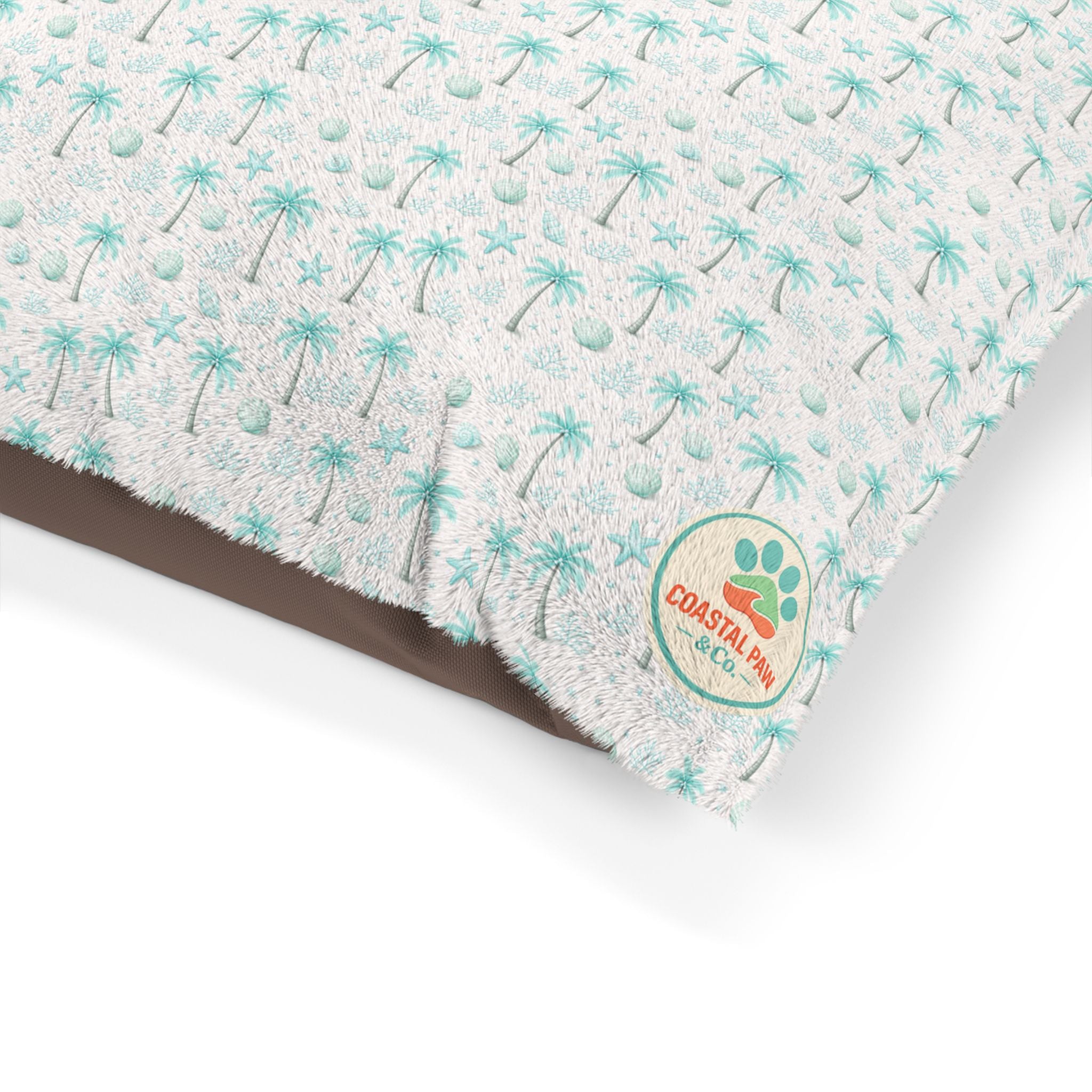 Aqua Palm Tree Pattern Pet Bed | Tropical Palm Print Pillow for Dogs & Cats