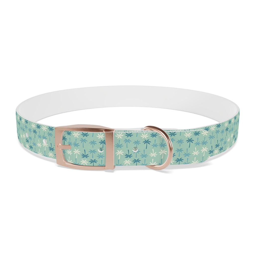 Teal Palm Trees Dog Collar | Tropical Pattern, Teal Palm Print