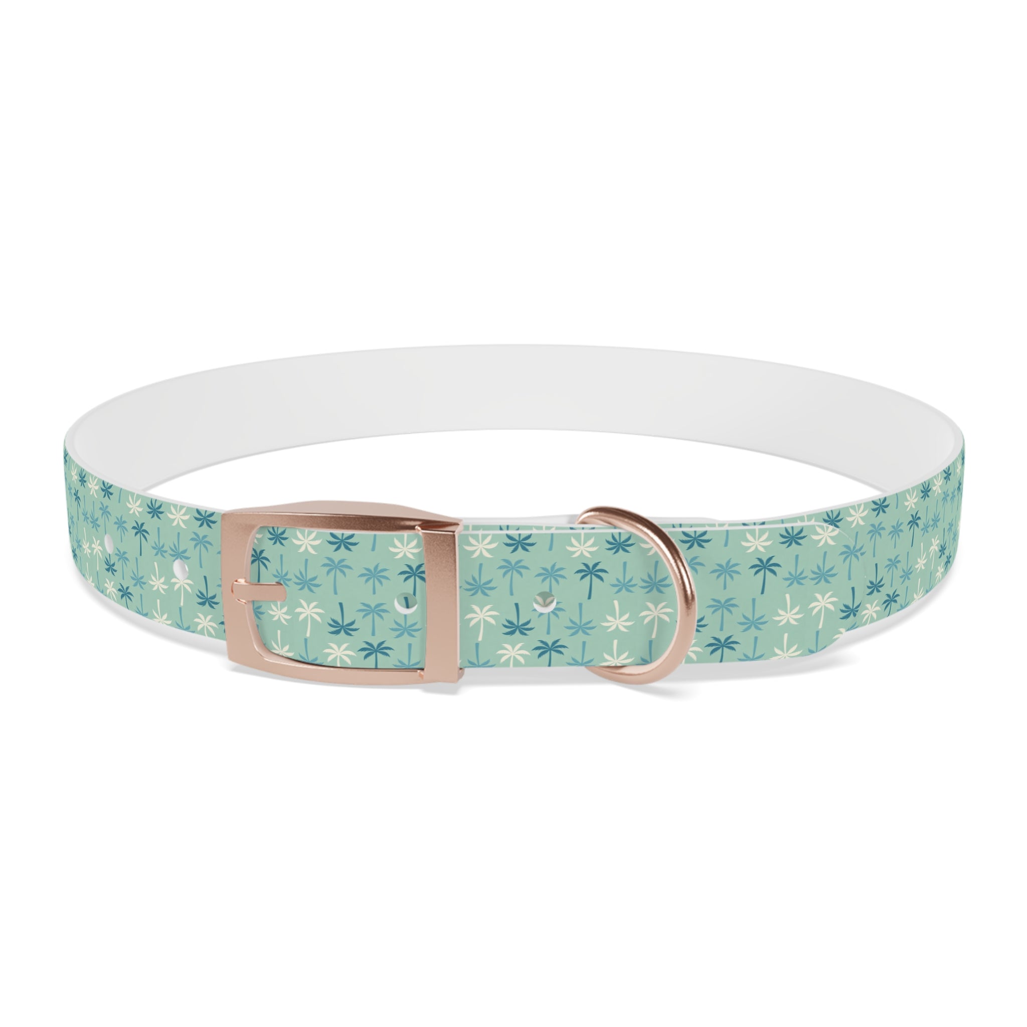 Teal Palm Trees Dog Collar | Tropical Pattern, Teal Palm Print
