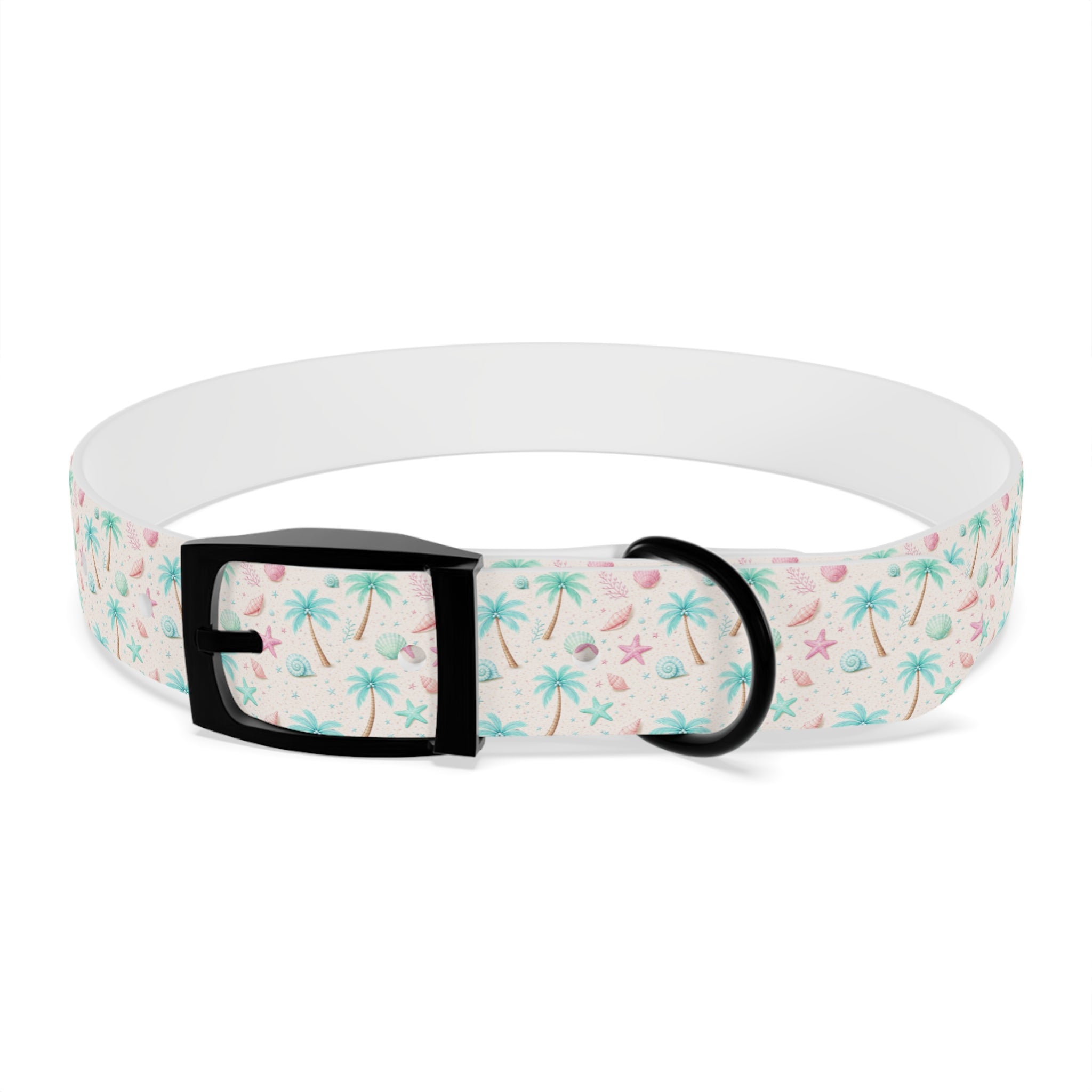 Tropical Palm Tree and Starfish Dog Collar | Pastel Beach Pattern
