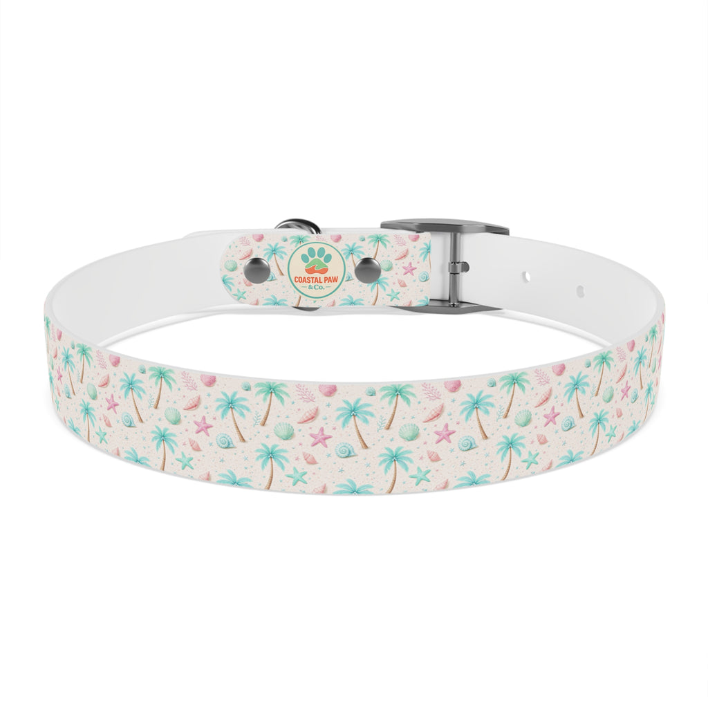 Tropical Palm Tree and Starfish Dog Collar | Pastel Beach Pattern