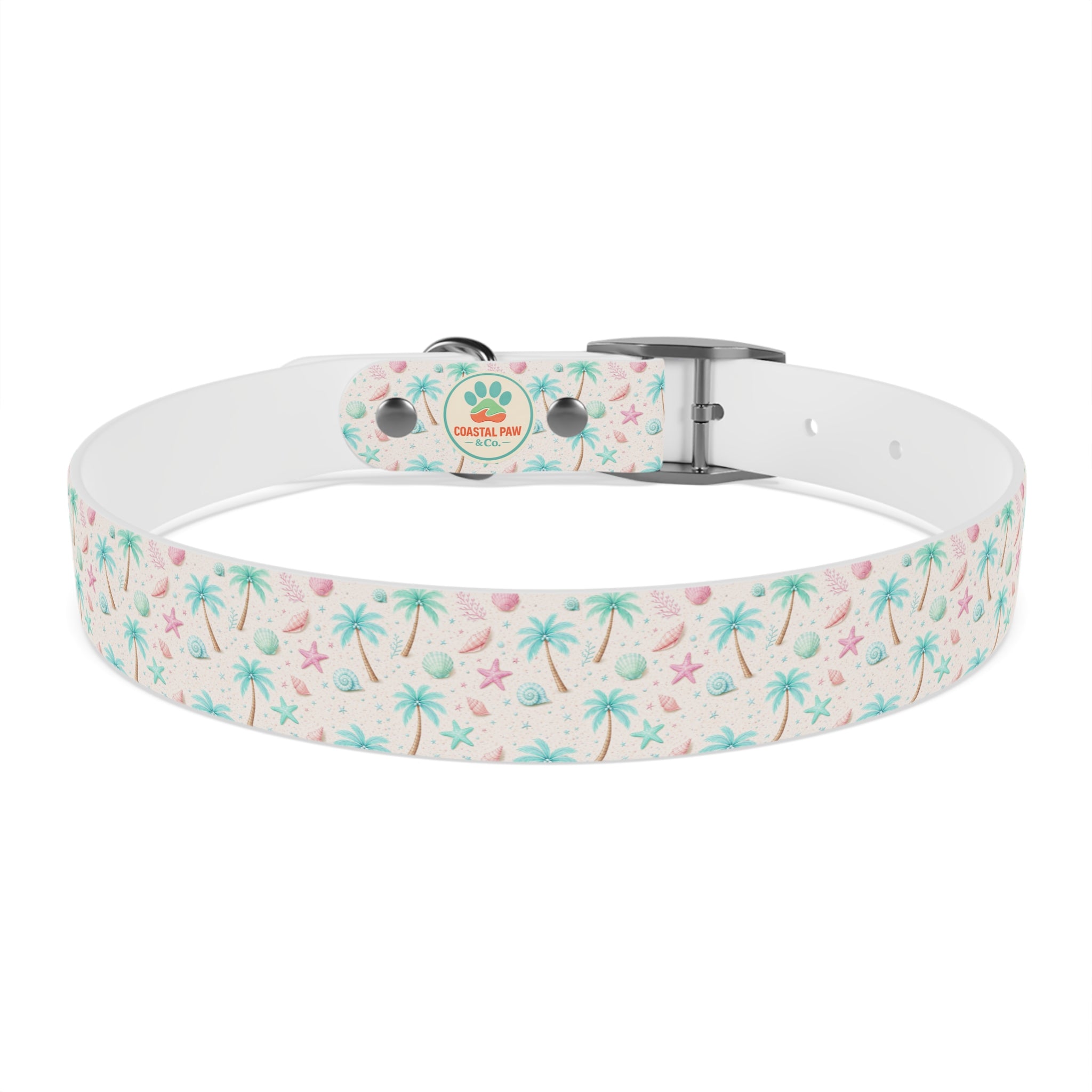 Tropical Palm Tree and Starfish Dog Collar | Pastel Beach Pattern