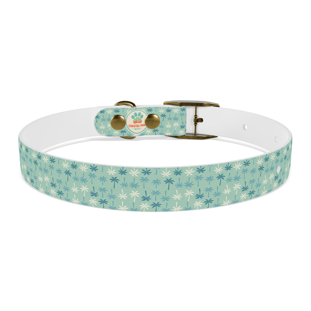 Teal Palm Trees Dog Collar | Tropical Pattern, Teal Palm Print