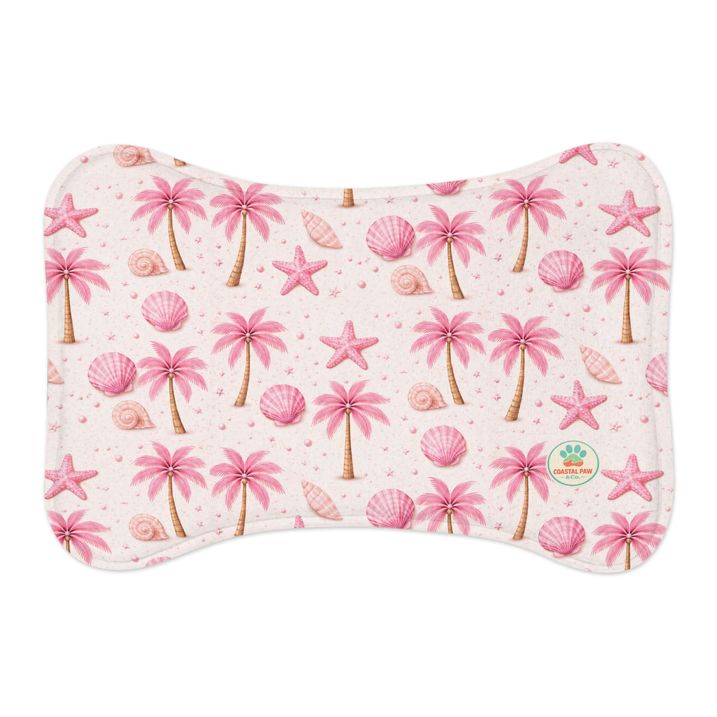 Pink Palm Trees Seashells Pet Feeding Mat | Spill proof Non-slip Placemat
