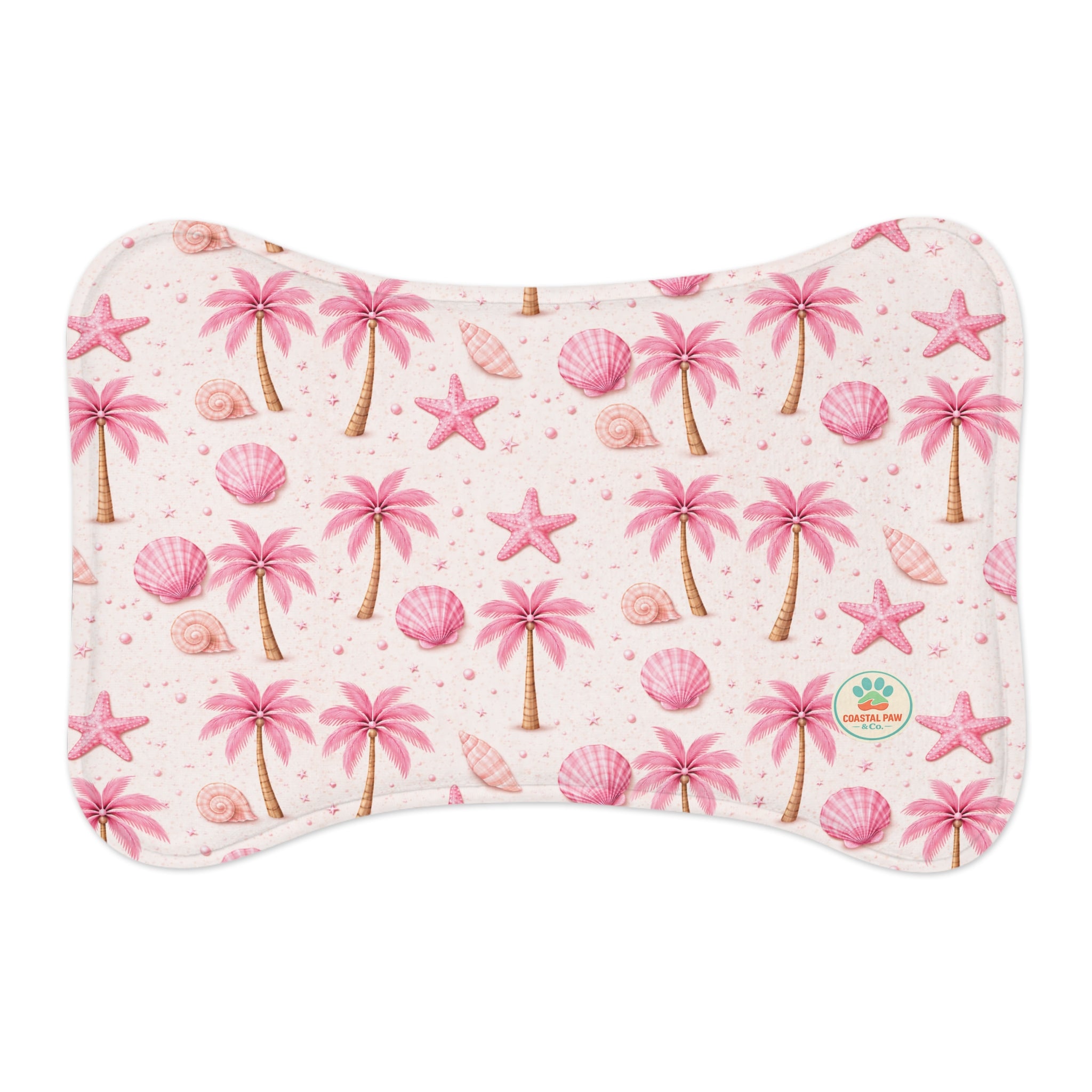 Pink Palm Trees Seashells Pet Feeding Mat | Spill proof Non-slip Placemat