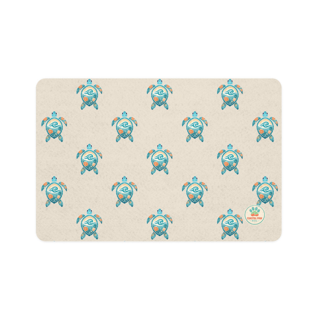 Sea Turtle Pattern Pet Food Mat 12x18 | Waterproof Non-Slip Placemat