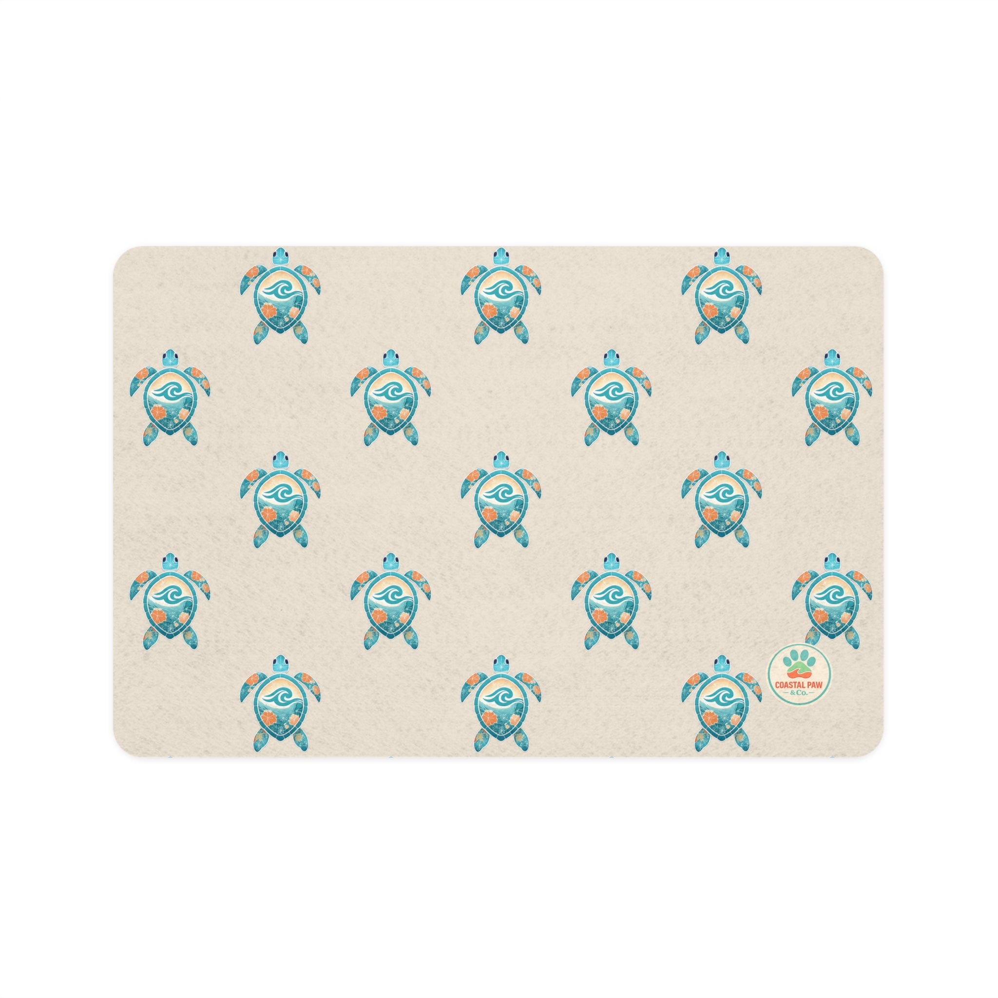 Sea Turtle Pattern Pet Food Mat 12x18 | Waterproof Non-Slip Placemat