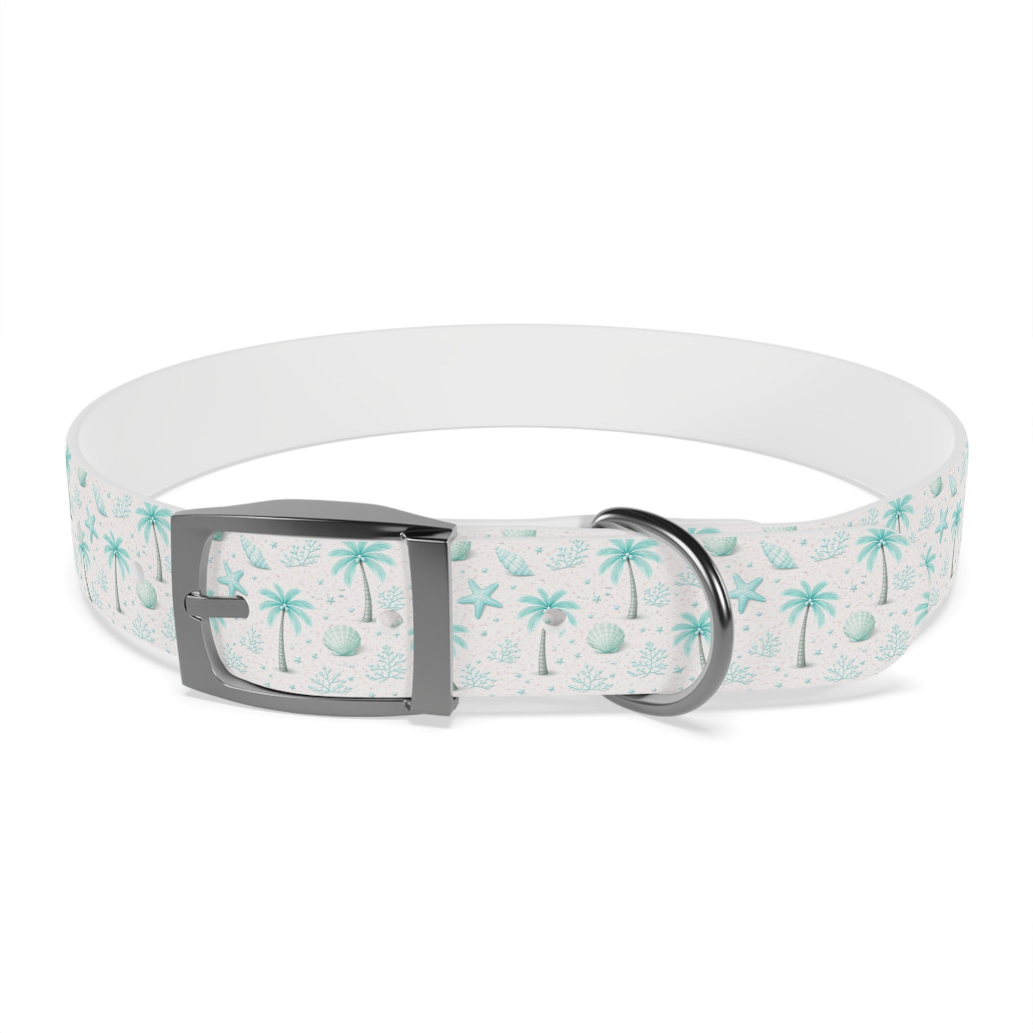 Aqua Palm Trees Dog Collar | Tropical Beach Pattern
