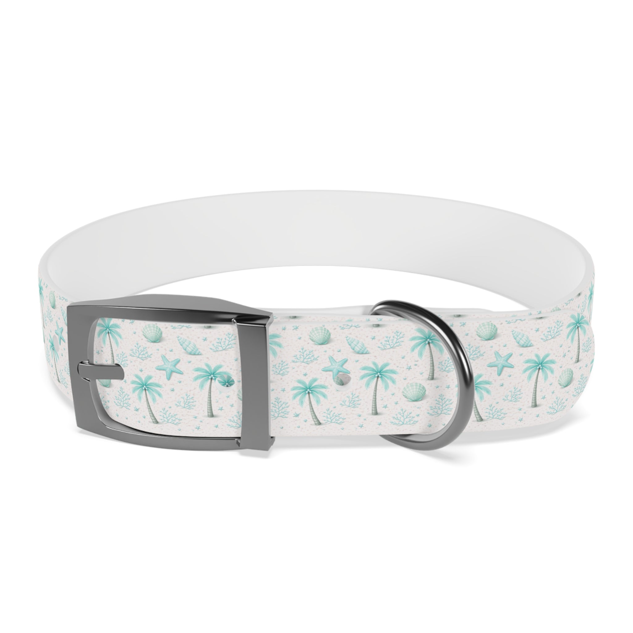 Aqua Palm Trees Dog Collar | Tropical Beach Pattern