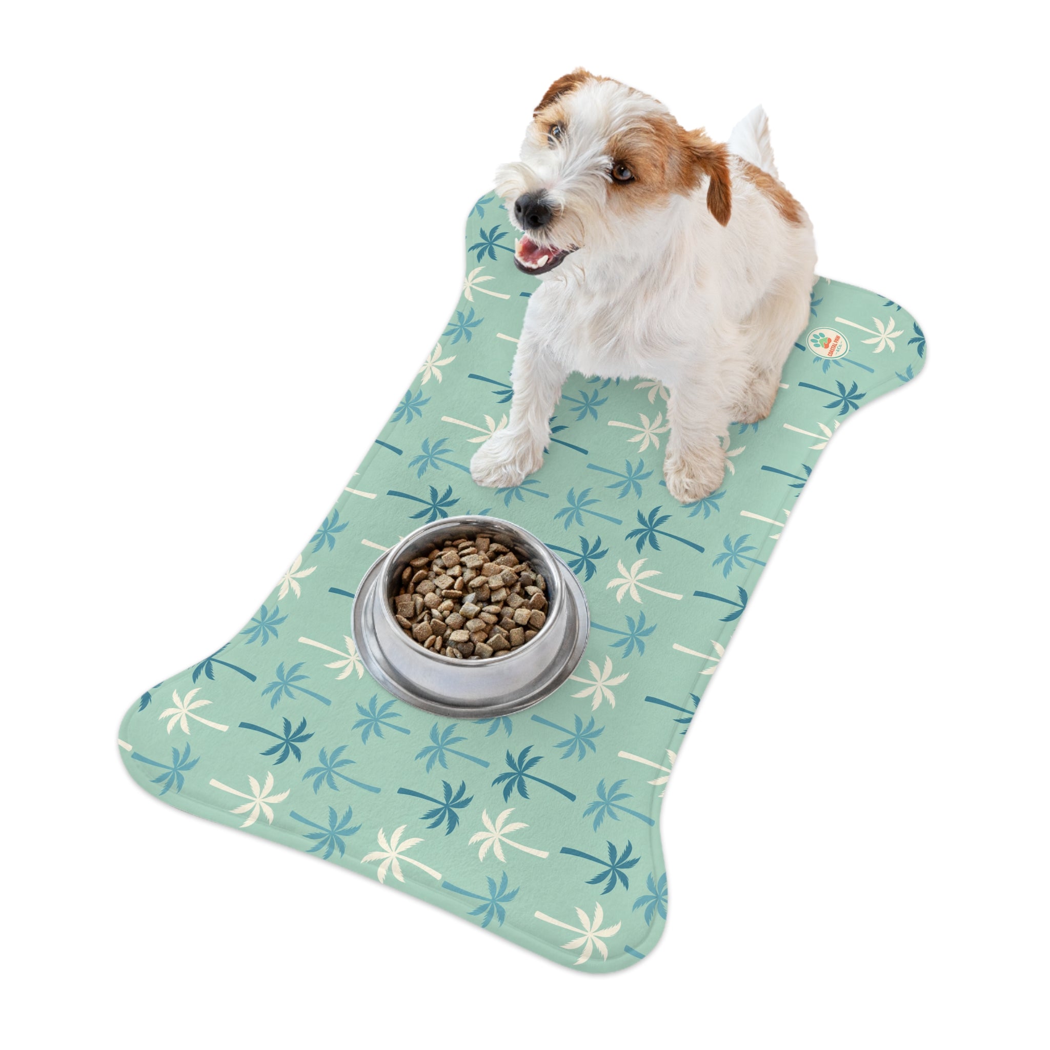 Palm Tree Pattern Pet Feeding Mat | Waterproof Non-Slip Bowl Placemat