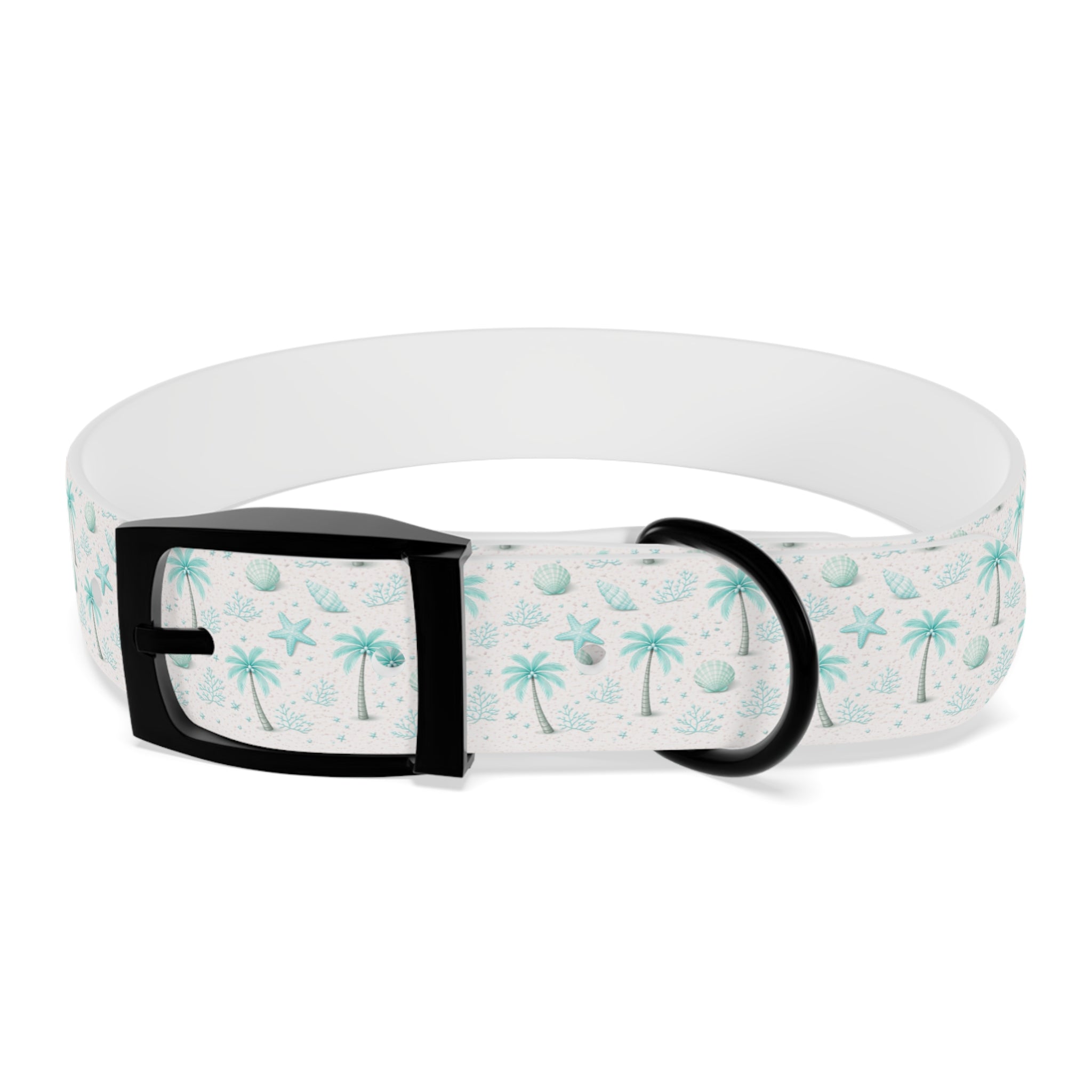 Aqua Palm Trees Dog Collar | Tropical Beach Pattern