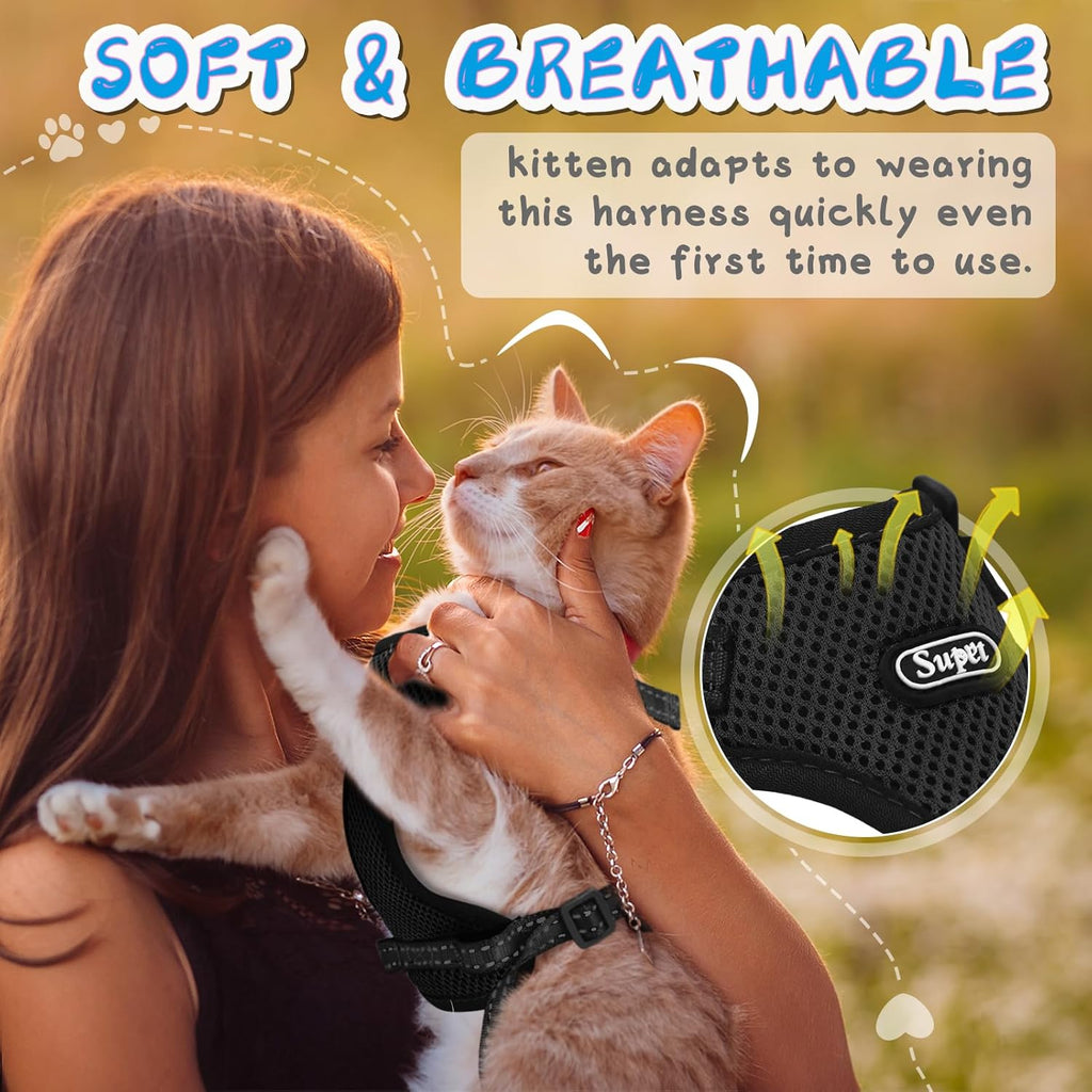 Cat Harness and Leash Set for Small to Large Cats Adjustable Cat Vest Harness with Reflective Trim Universal Cat Leash and Harness for Cats/Puppies