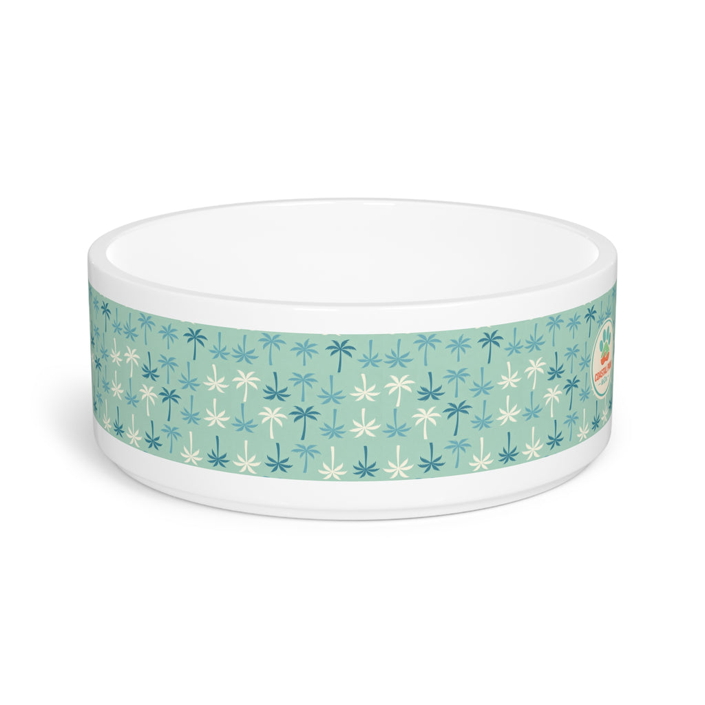 Teal Palm Tree Pattern Pet Bowl | Tropical Dog Cat Feeding Bowl