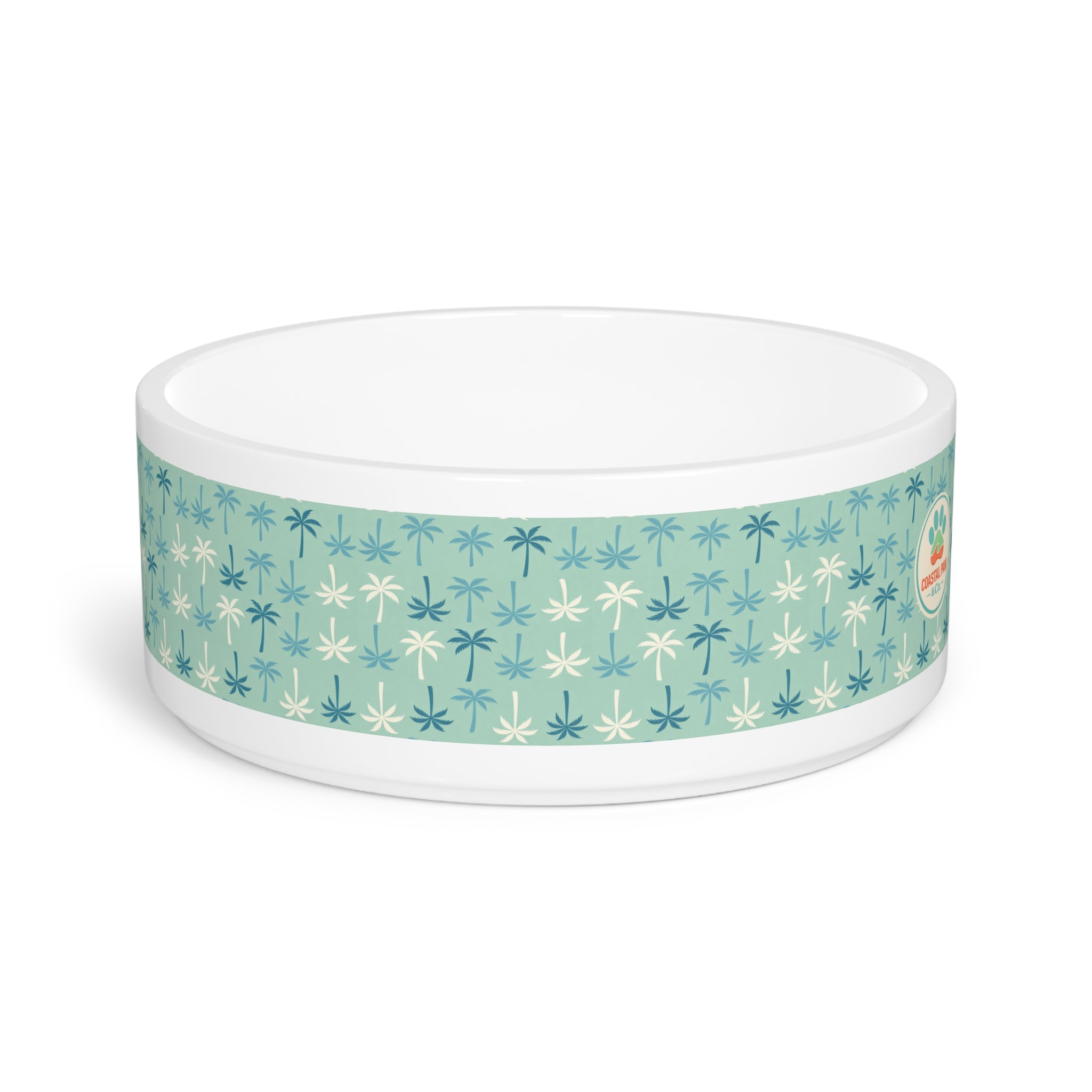 Teal Palm Tree Pattern Pet Bowl | Tropical Dog Cat Feeding Bowl