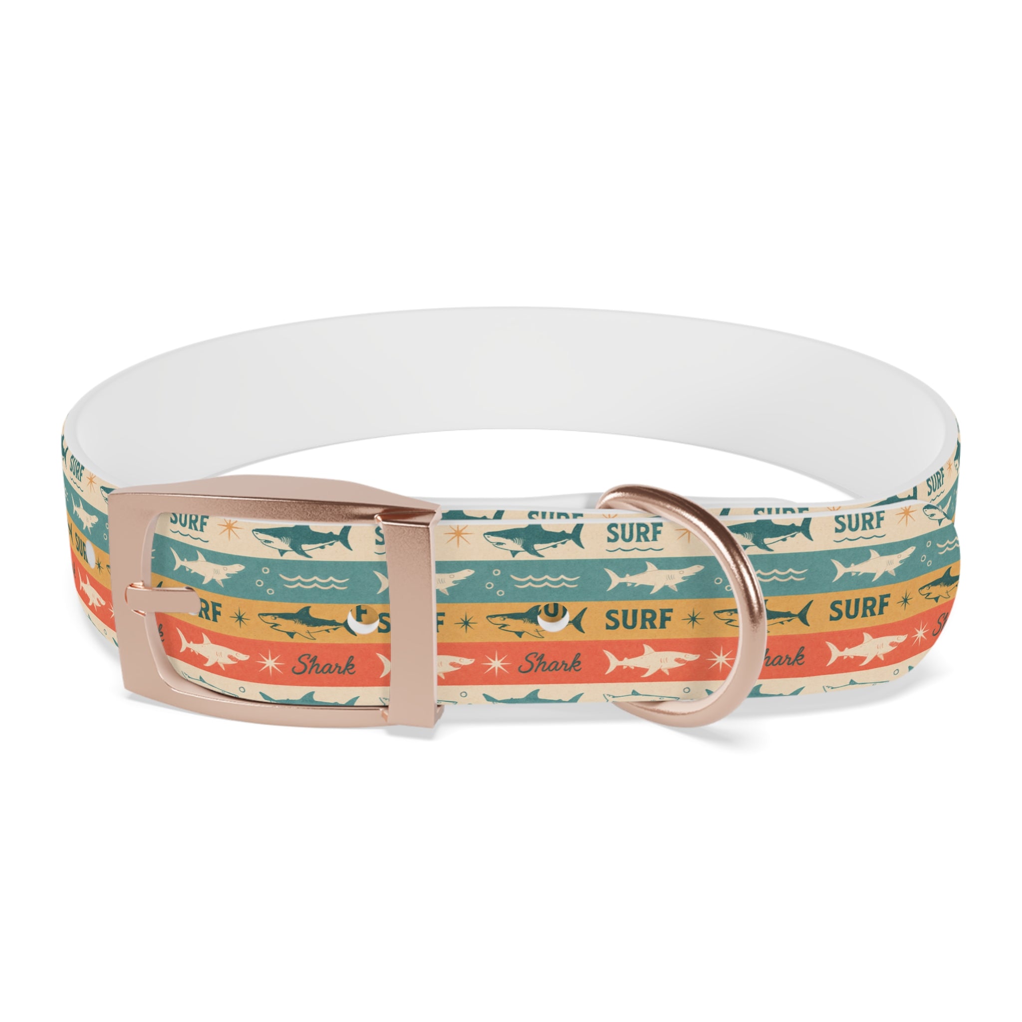 Retro Surf Sharks Dog Collar | Striped Beach Waves Pattern