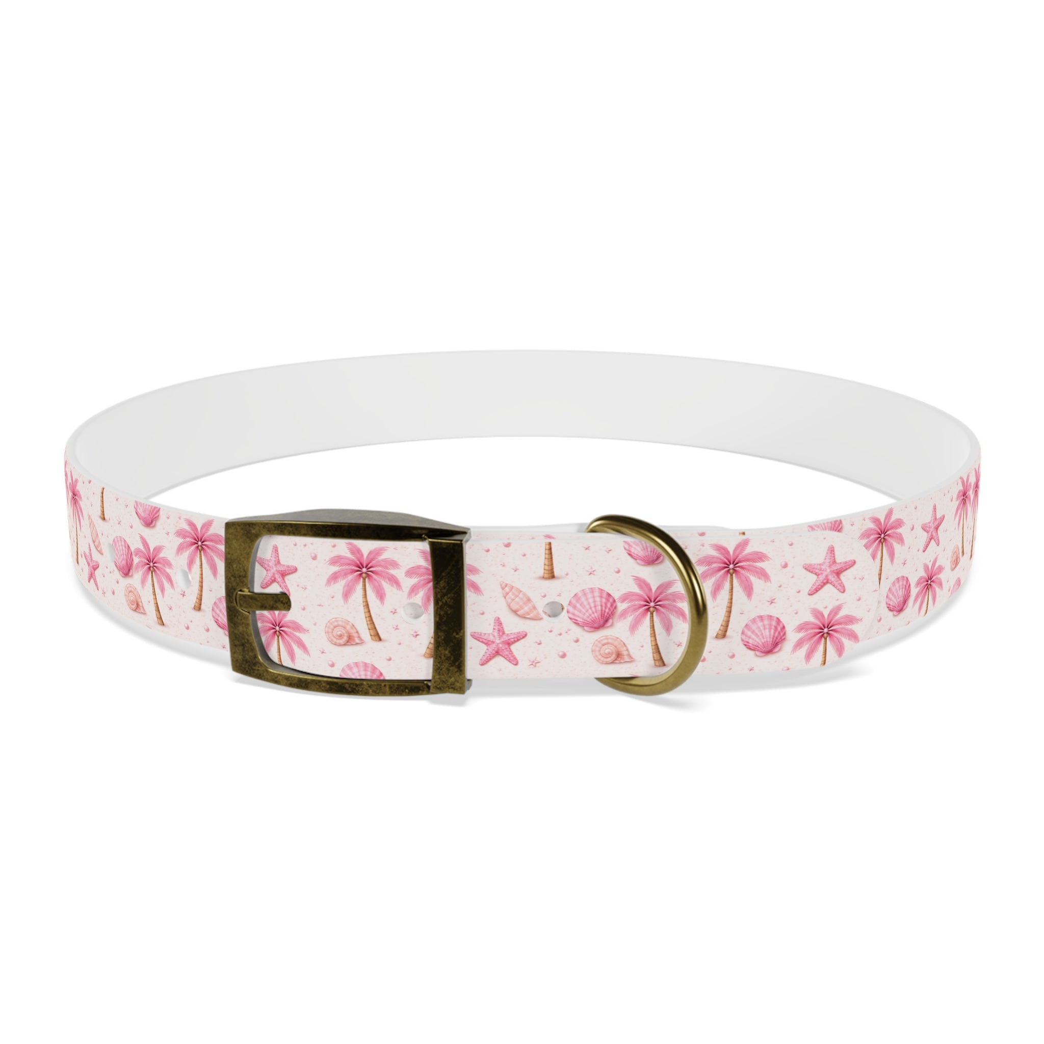 Pink Seashell Palm Tree Pattern Dog Collar | Beach Summer Print