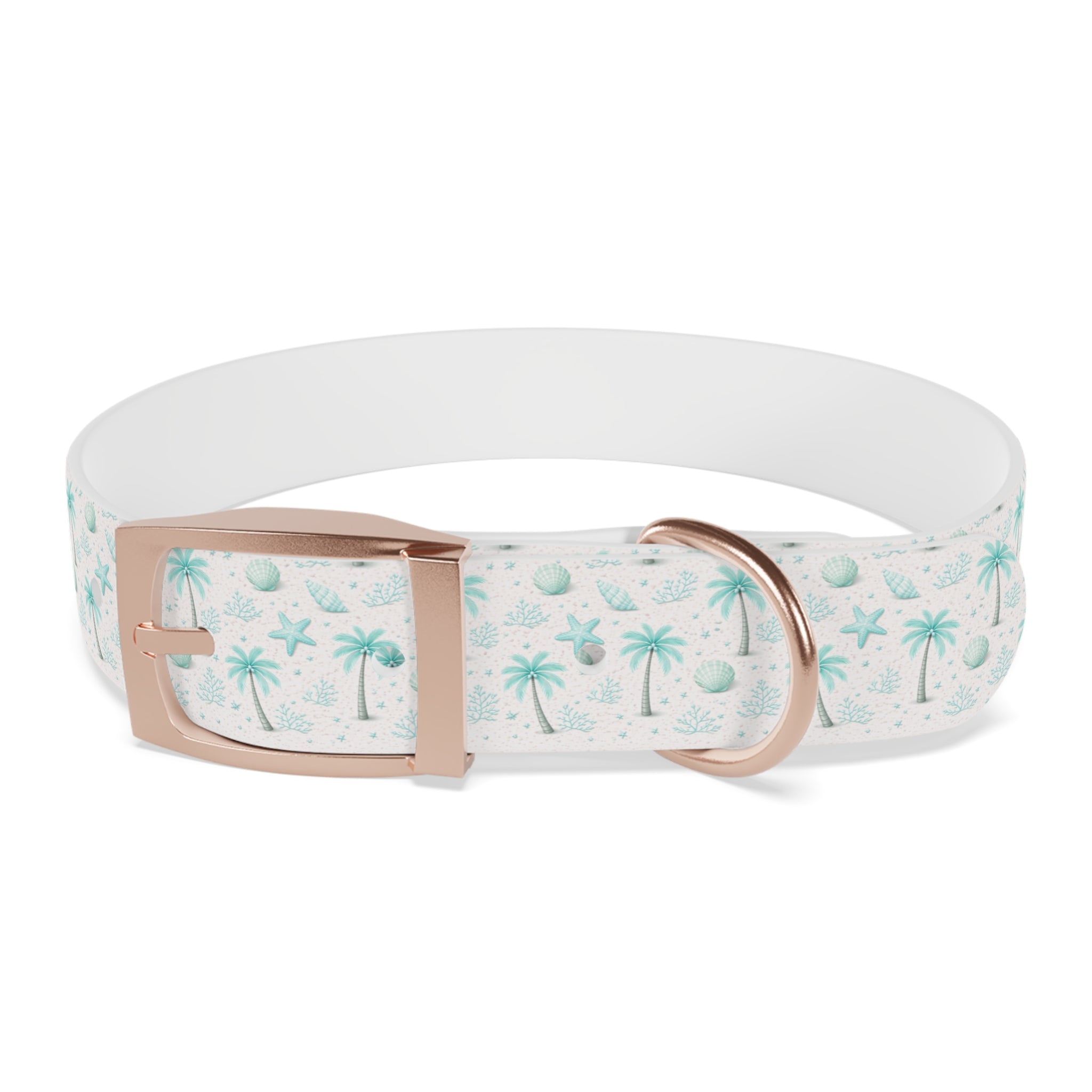 Aqua Palm Trees Dog Collar | Tropical Beach Pattern