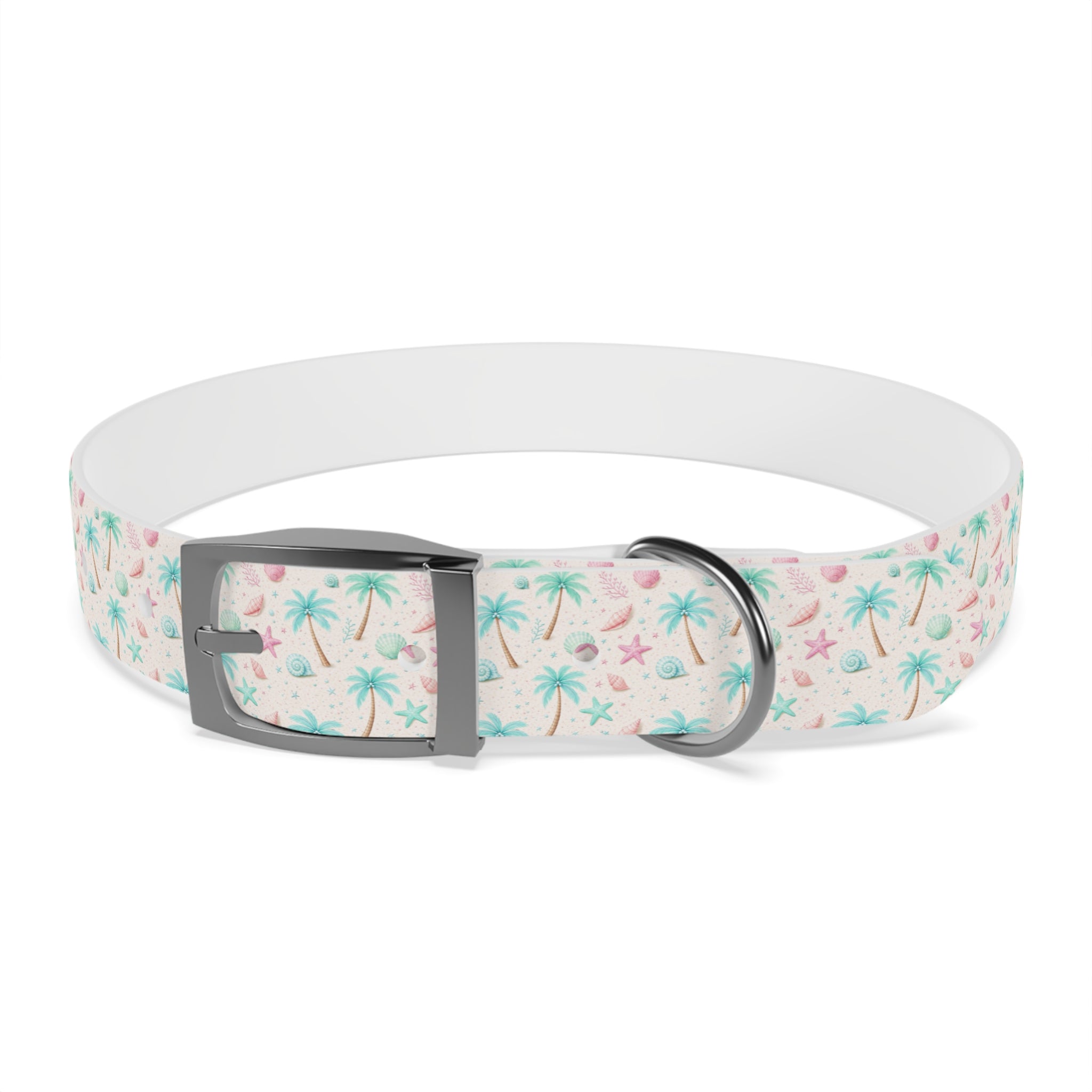 Tropical Palm Tree and Starfish Dog Collar | Pastel Beach Pattern