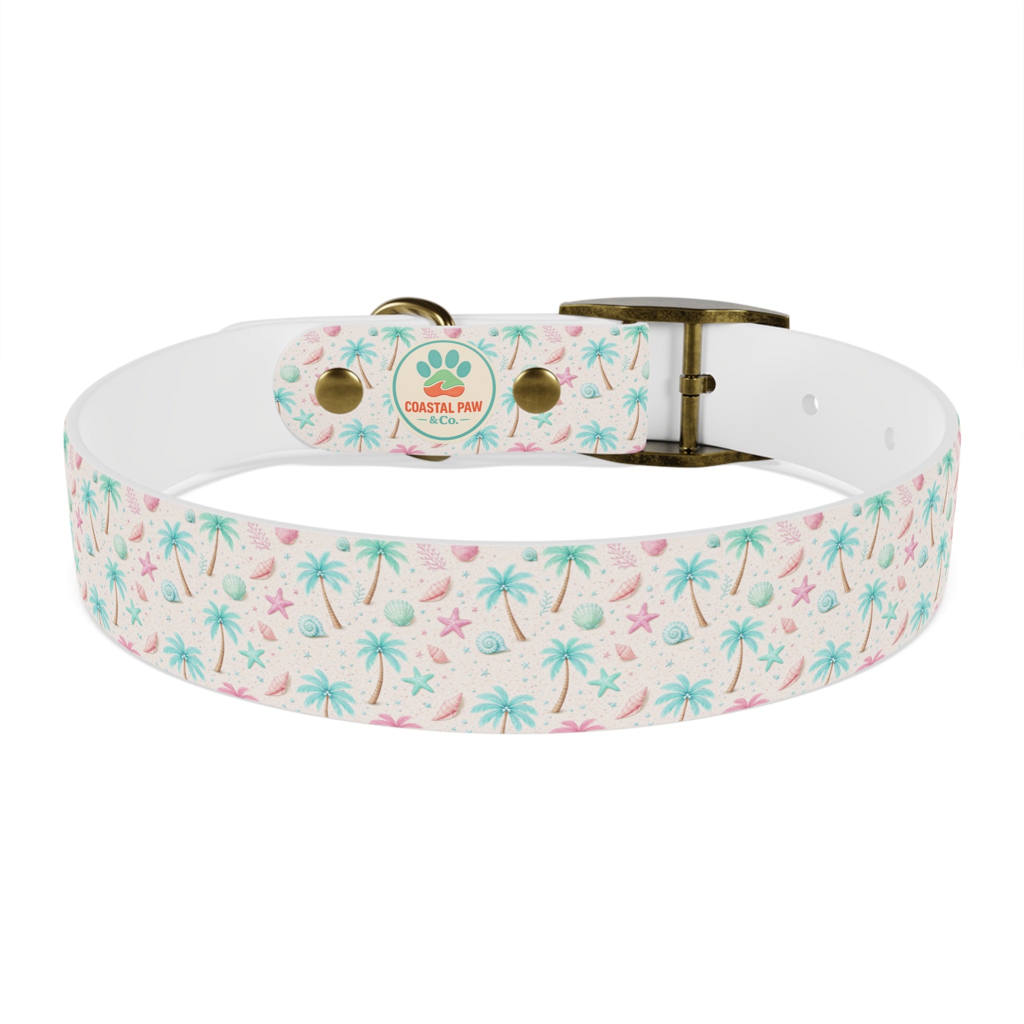 Tropical Palm Tree and Starfish Dog Collar | Pastel Beach Pattern