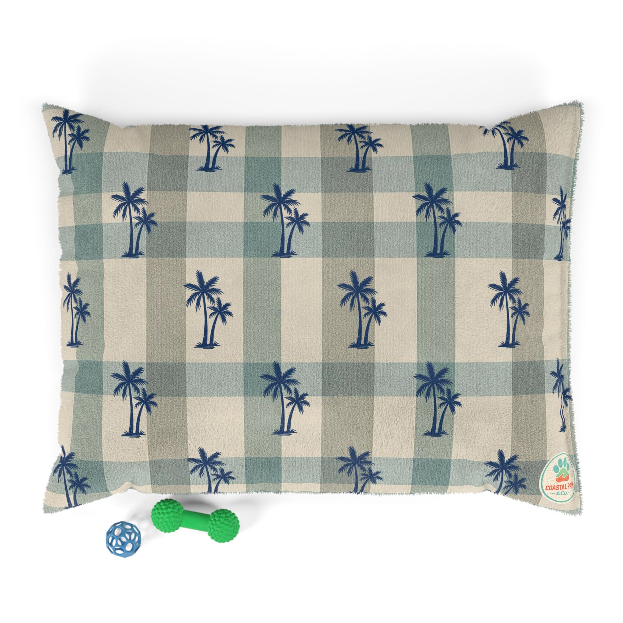 Palm Tree Plaid Pet Bed | Coastal Beach Pattern Cushion
