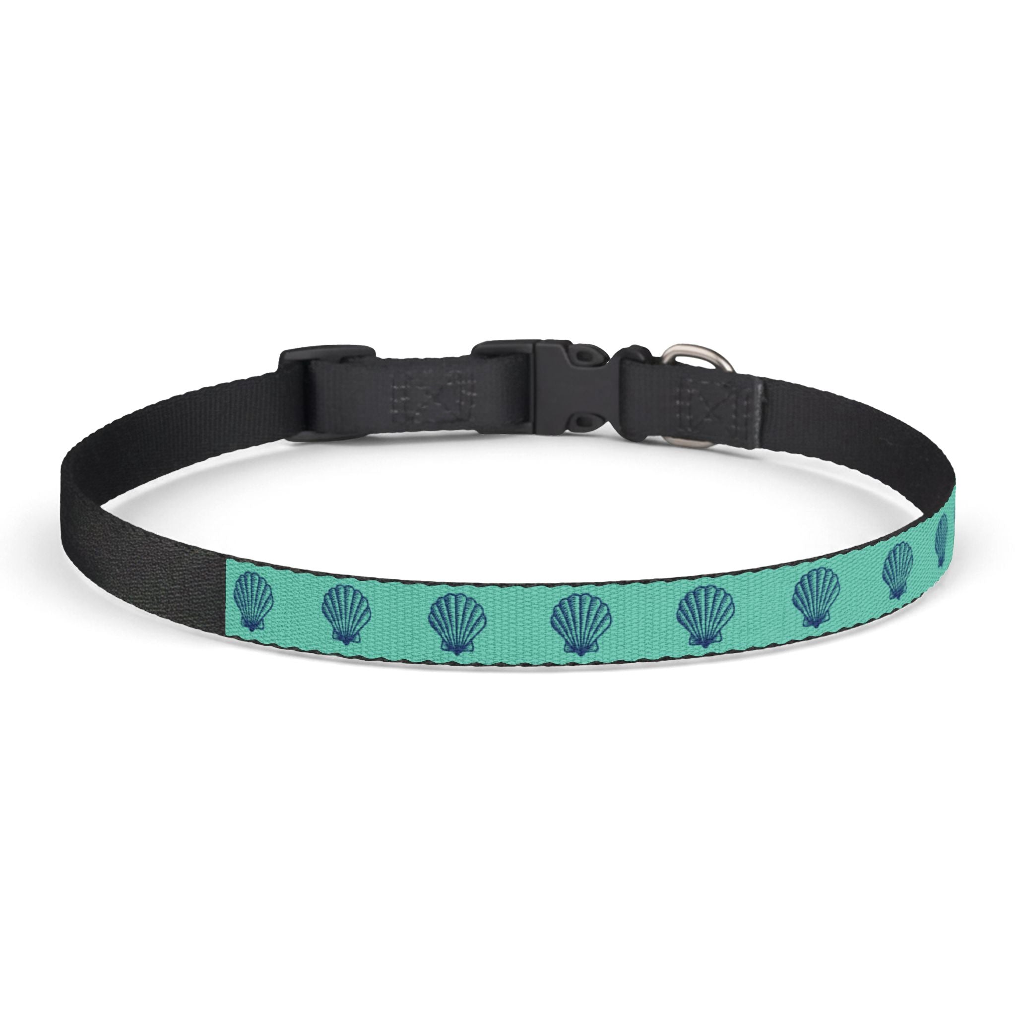 Teal Seashell Pattern Clip-on Pet Collar | Nautical Shell Design, Adjustable