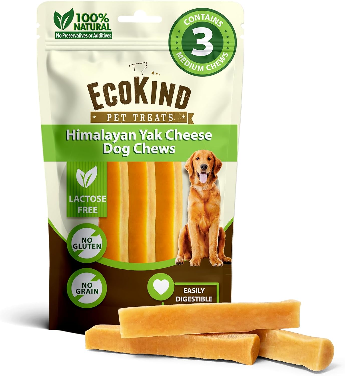 Gold Yak Chews for Medium Dogs (3 Medium Sized Chews) - Coastal Paw & Co