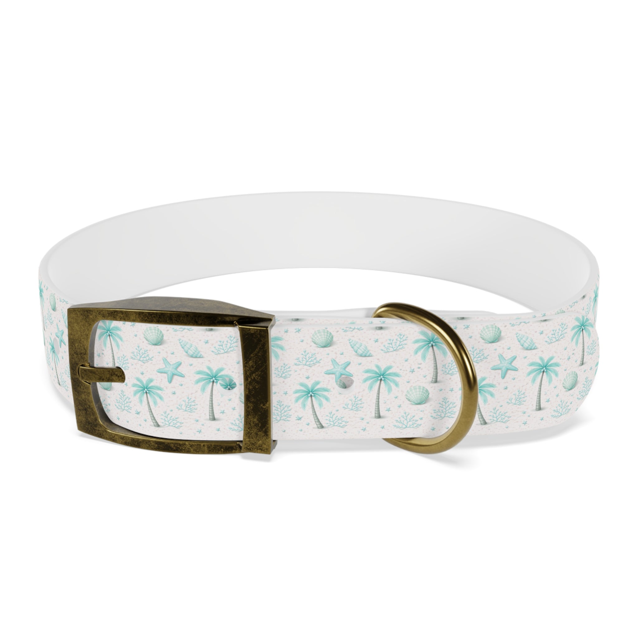 Aqua Palm Trees Dog Collar | Tropical Beach Pattern