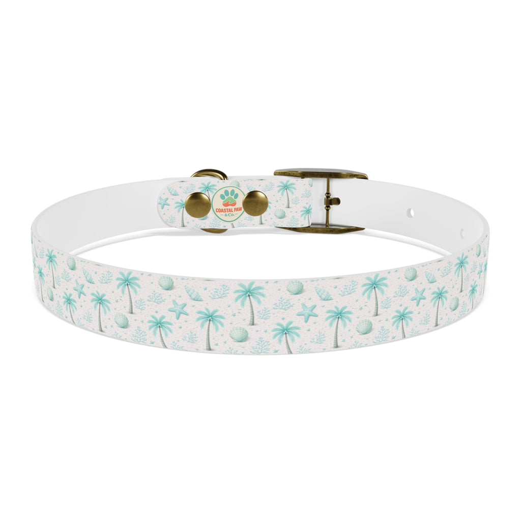 Aqua Palm Trees Dog Collar | Tropical Beach Pattern