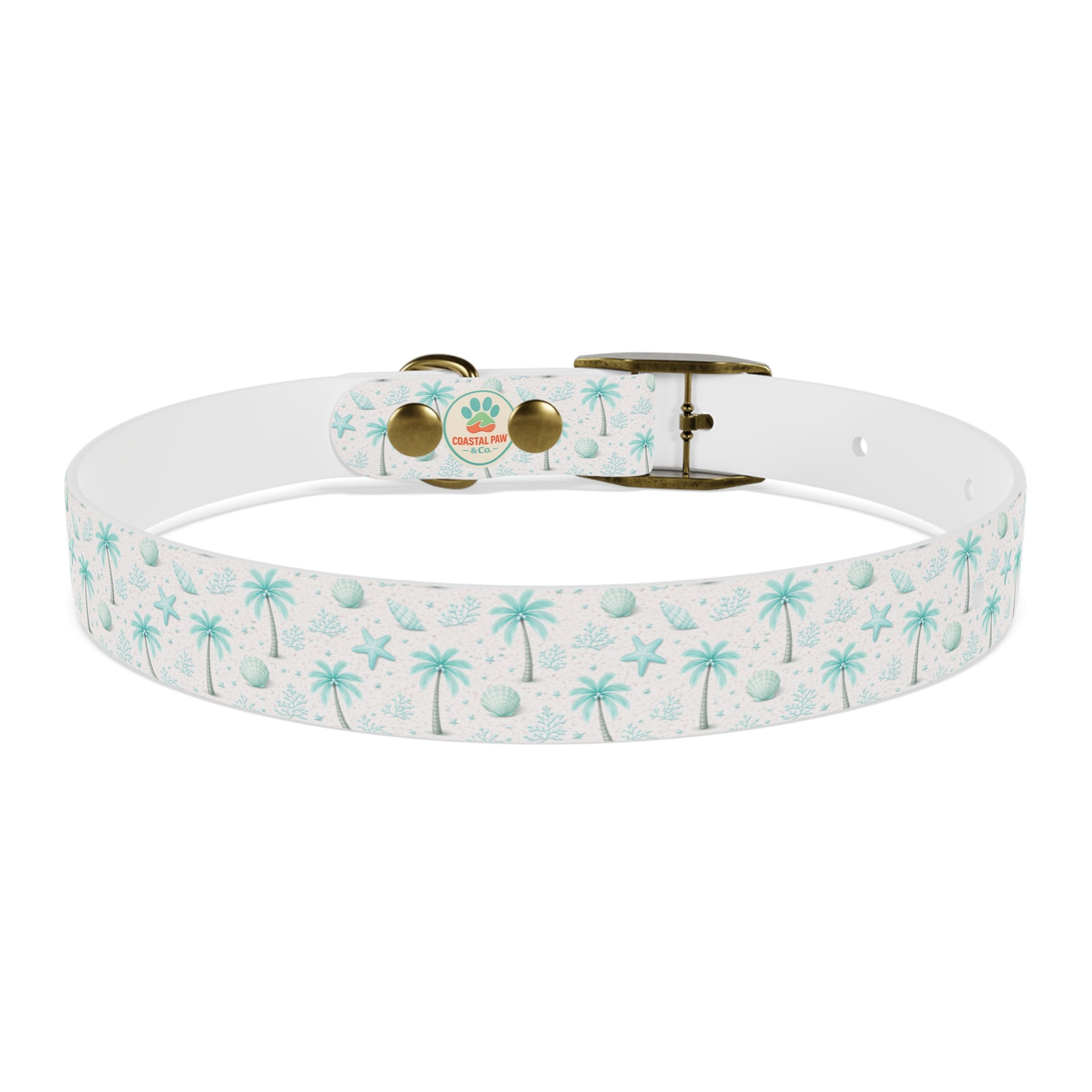 Aqua Palm Trees Dog Collar | Tropical Beach Pattern