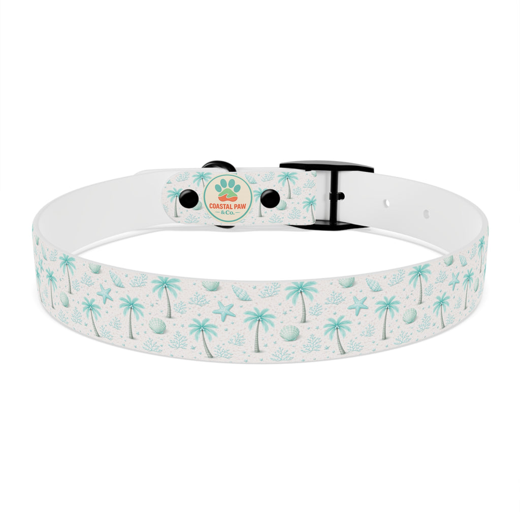 Aqua Palm Trees Dog Collar | Tropical Beach Pattern