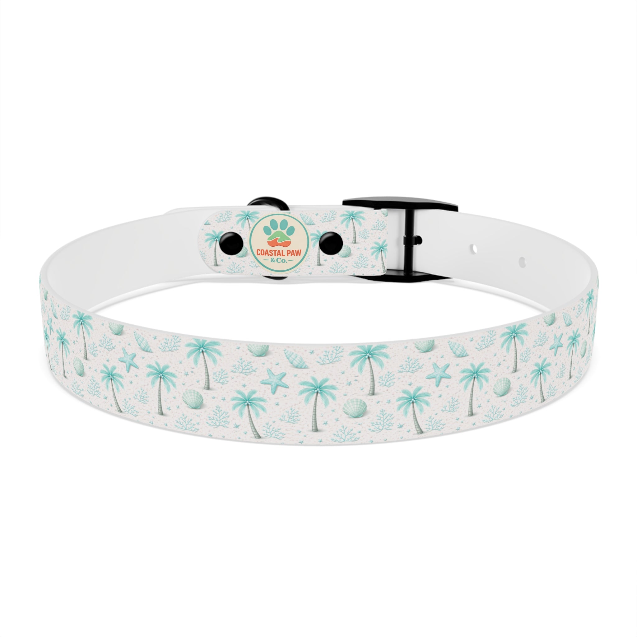 Aqua Palm Trees Dog Collar | Tropical Beach Pattern