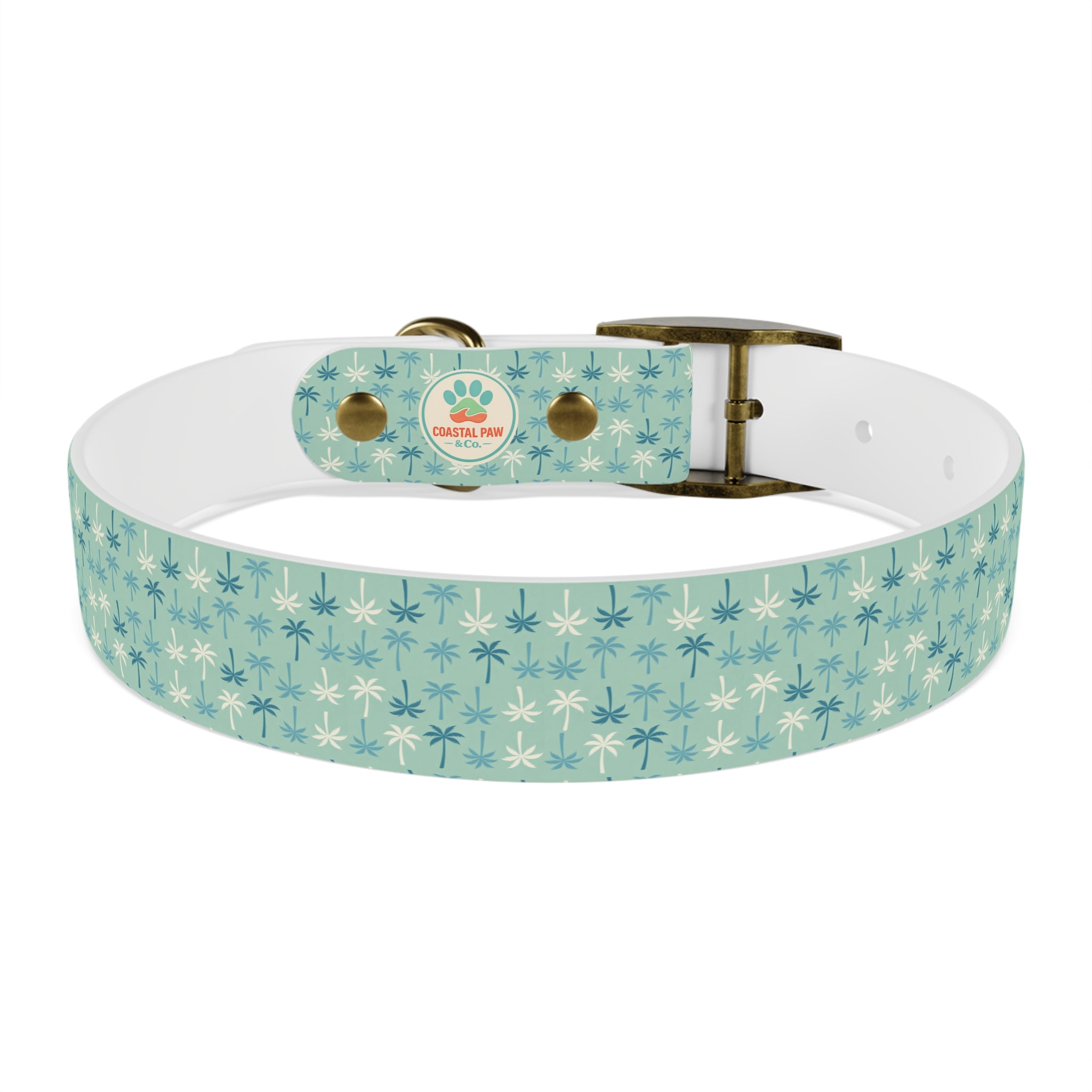 Teal Palm Trees Dog Collar | Tropical Pattern, Teal Palm Print