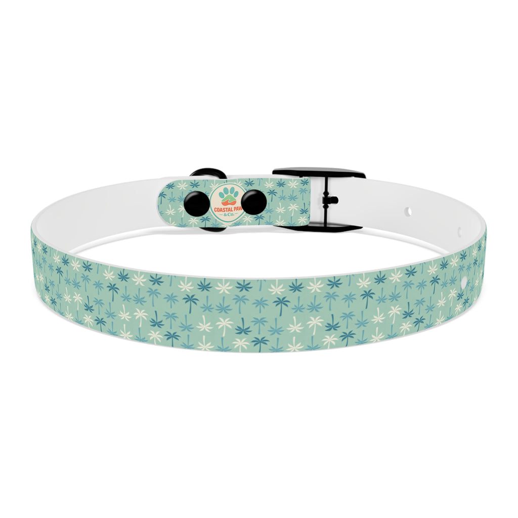 Teal Palm Trees Dog Collar | Tropical Pattern, Teal Palm Print