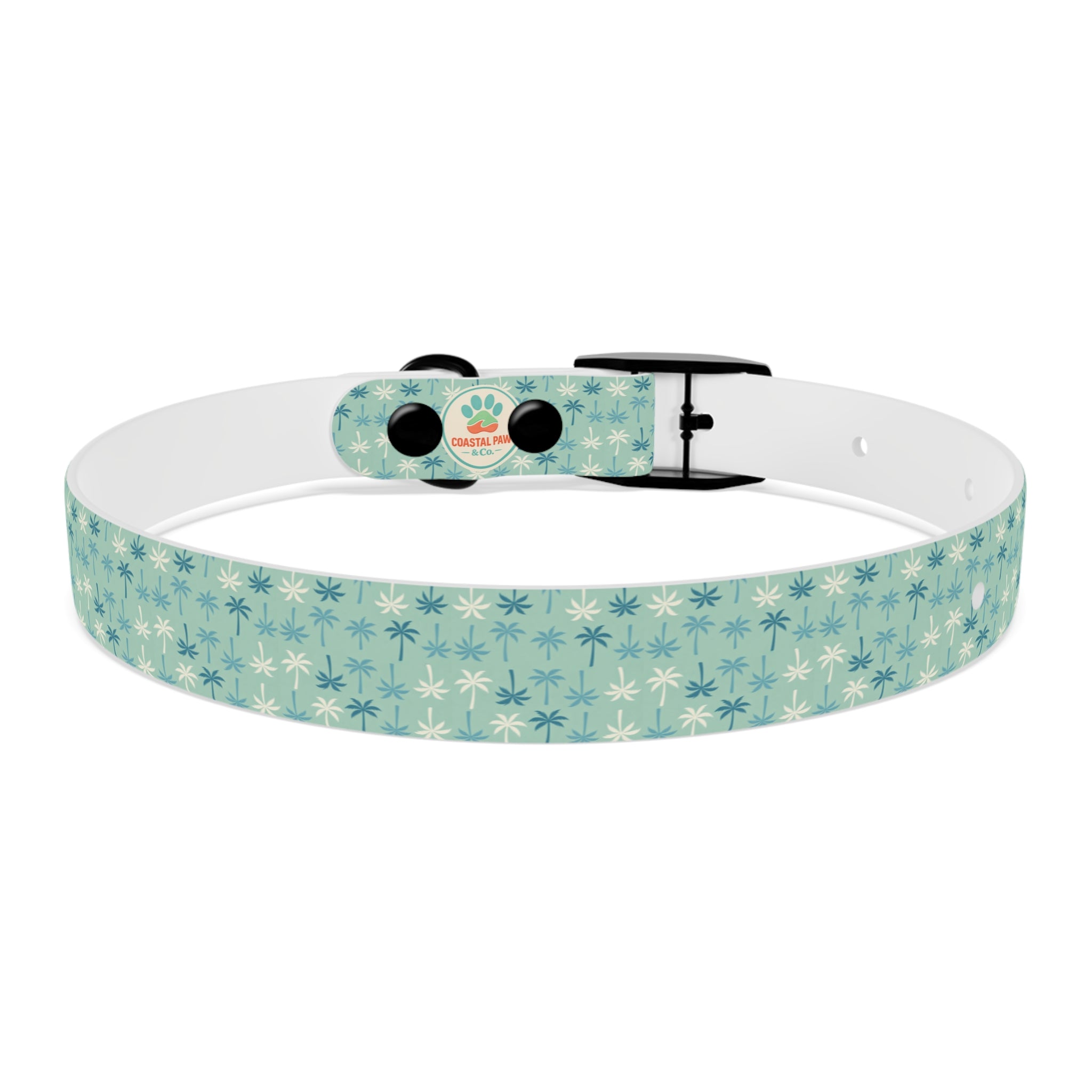 Teal Palm Trees Dog Collar | Tropical Pattern, Teal Palm Print