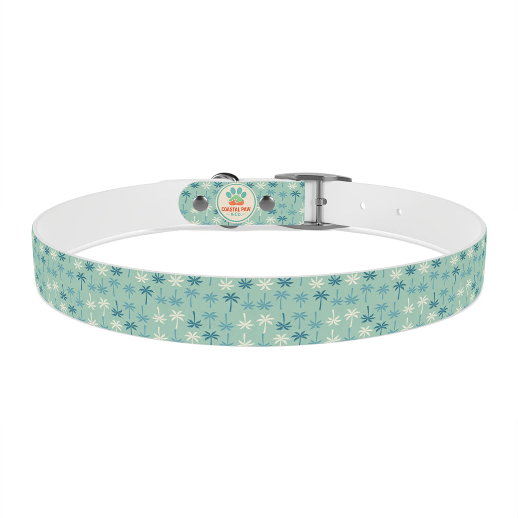 Teal Palm Trees Dog Collar | Tropical Pattern, Teal Palm Print
