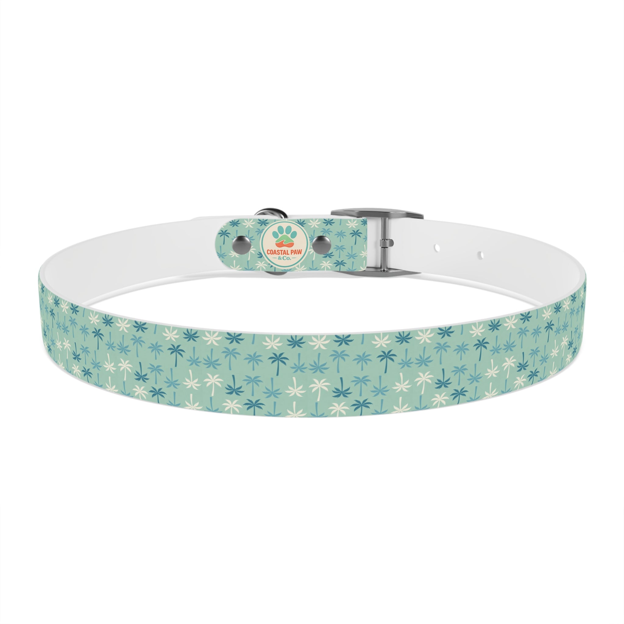 Teal Palm Trees Dog Collar | Tropical Pattern, Teal Palm Print