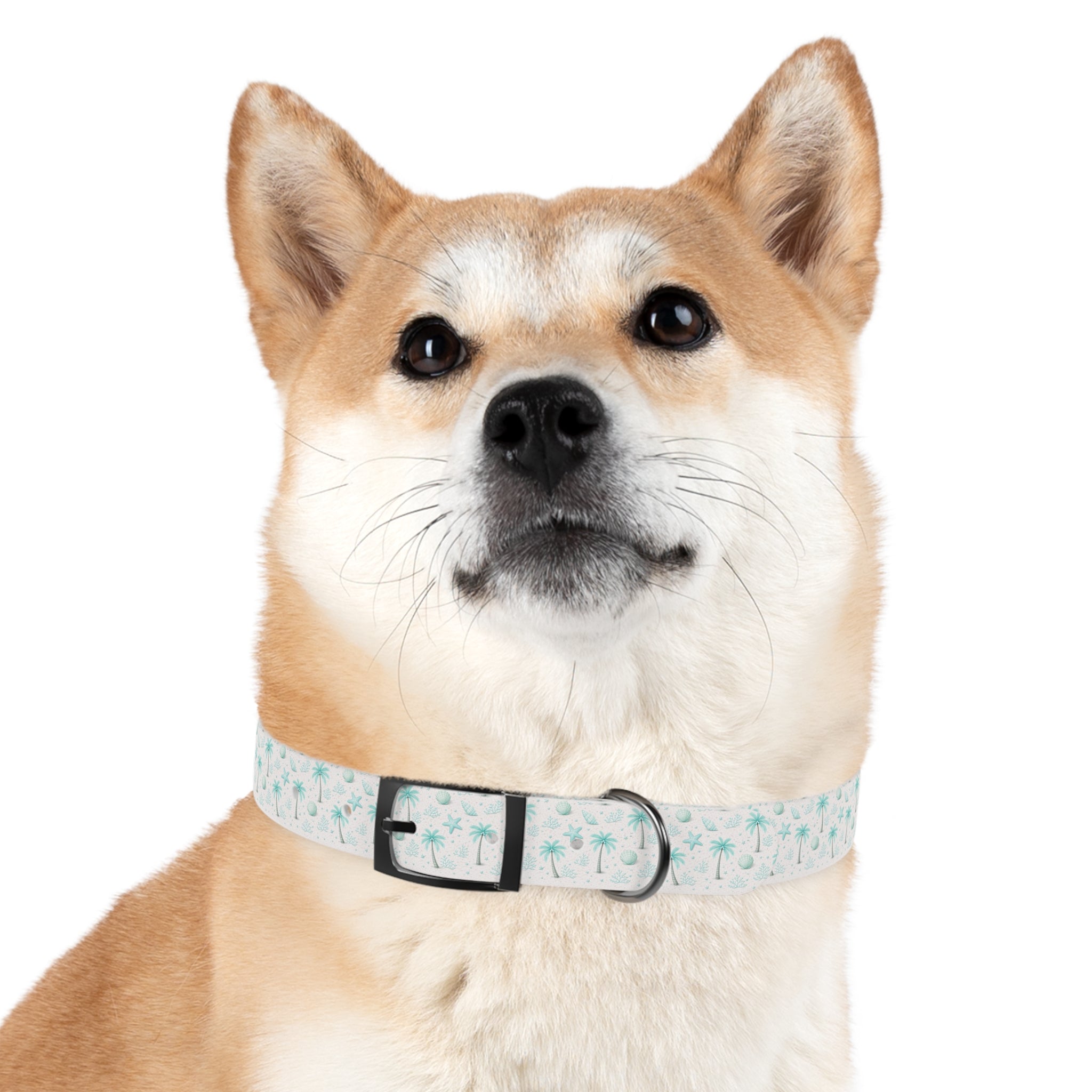 Aqua Palm Trees Dog Collar | Tropical Beach Pattern