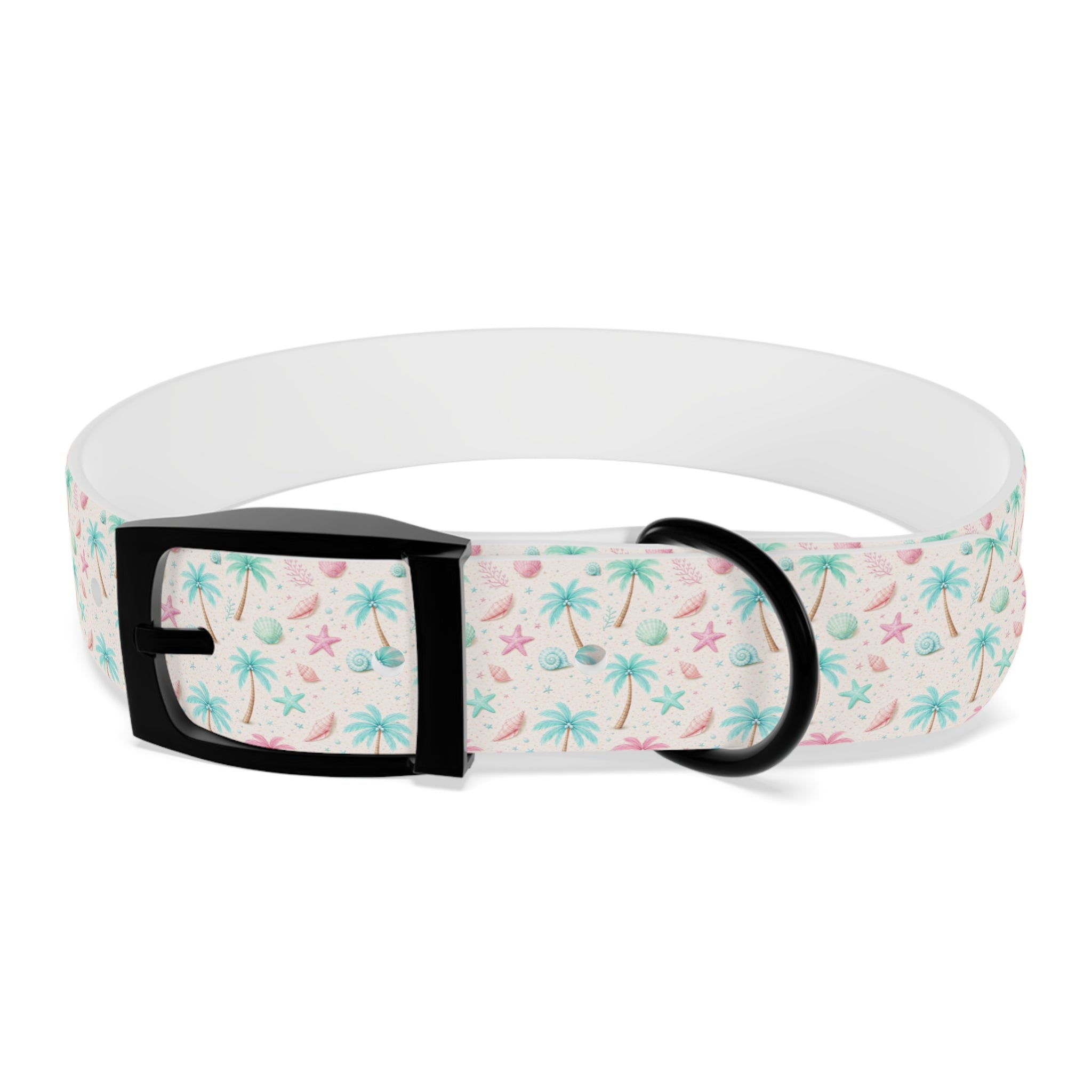 Tropical Palm Tree and Starfish Dog Collar | Pastel Beach Pattern