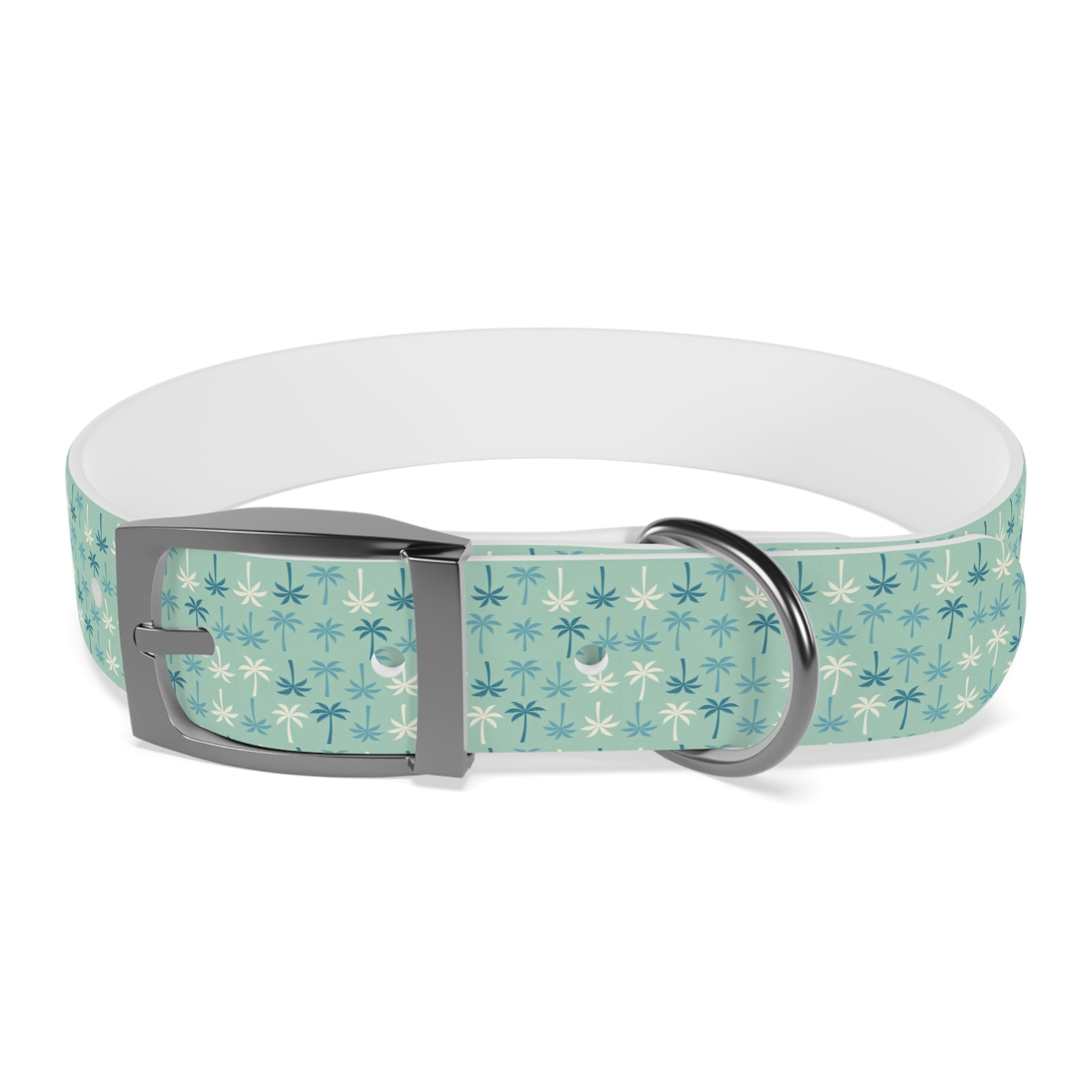 Teal Palm Trees Dog Collar | Tropical Pattern, Teal Palm Print