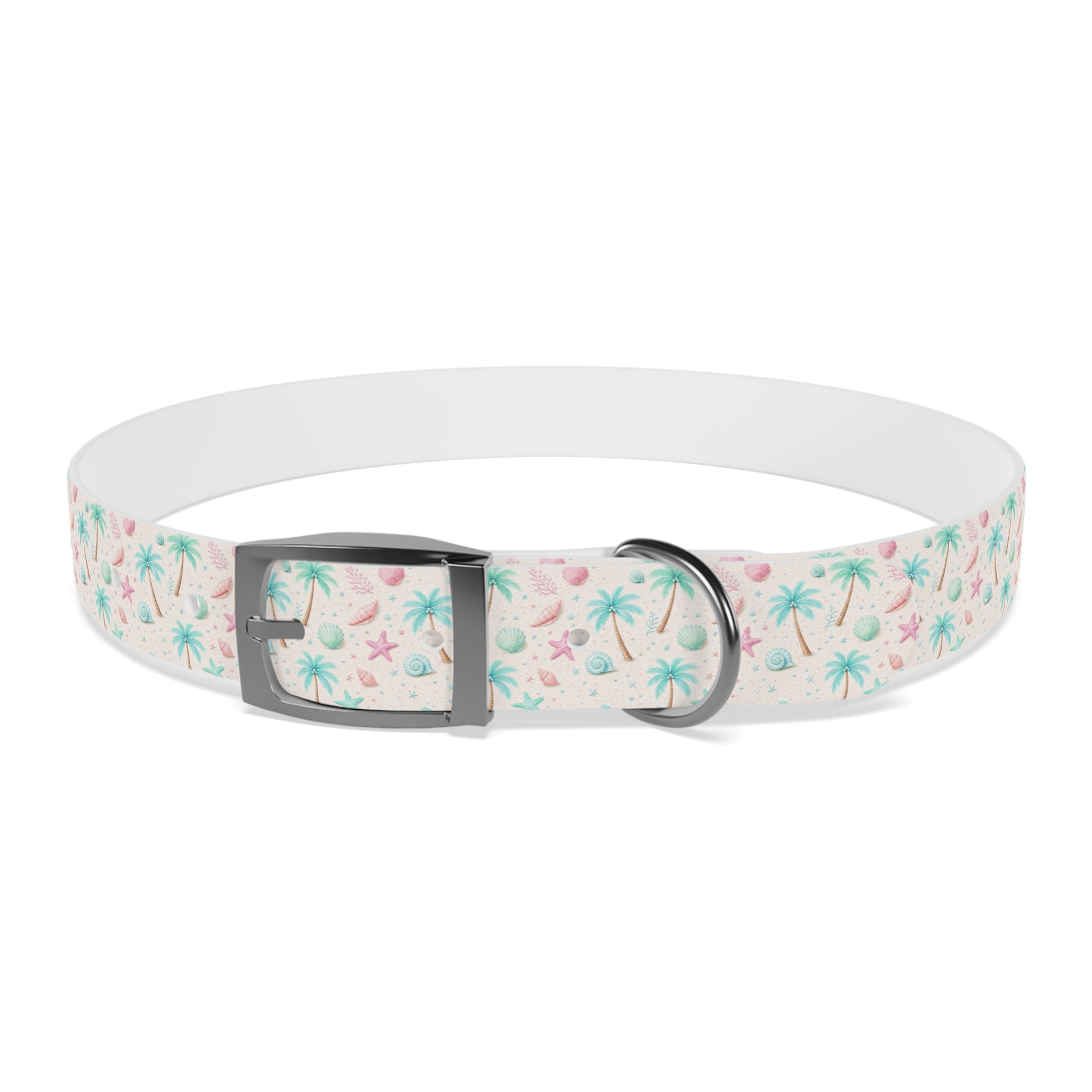 Tropical Palm Tree and Starfish Dog Collar | Pastel Beach Pattern