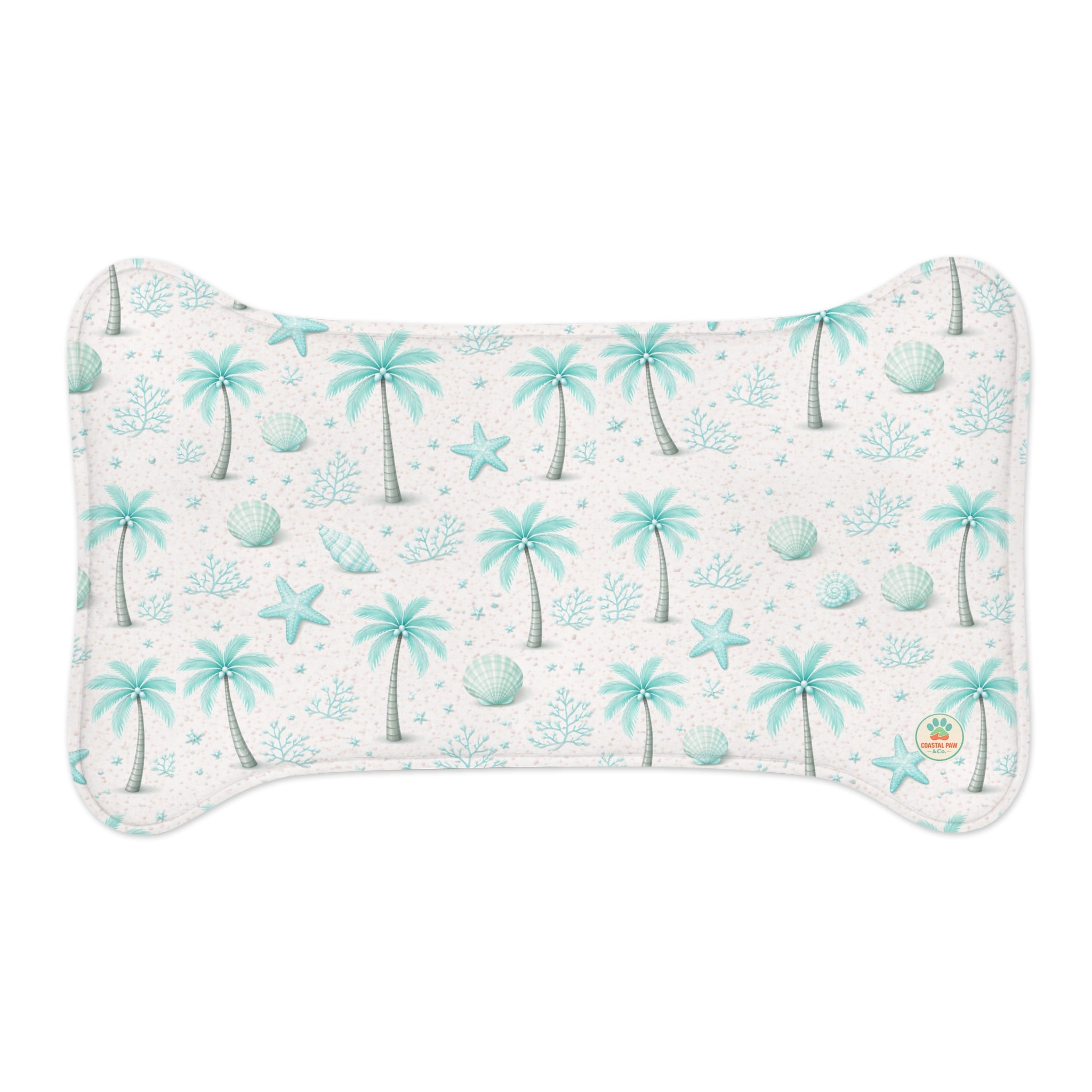 Aqua Palm Tree Pattern Pet Feeding Mat | Coastal Beach Design, Non-Slip