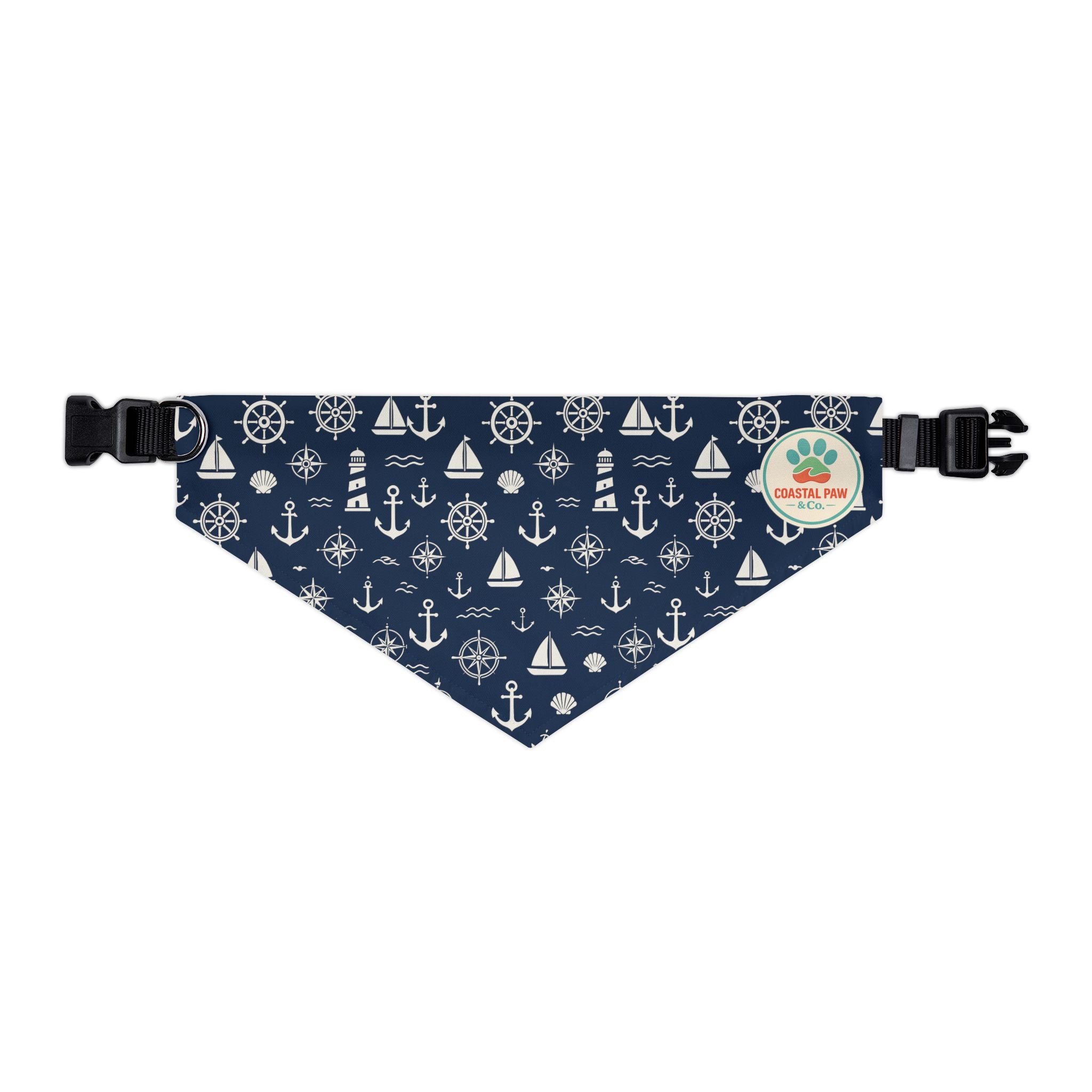 Nautical Anchors and Sailboats Pet Bandana Collar | Navy Maritime Pattern