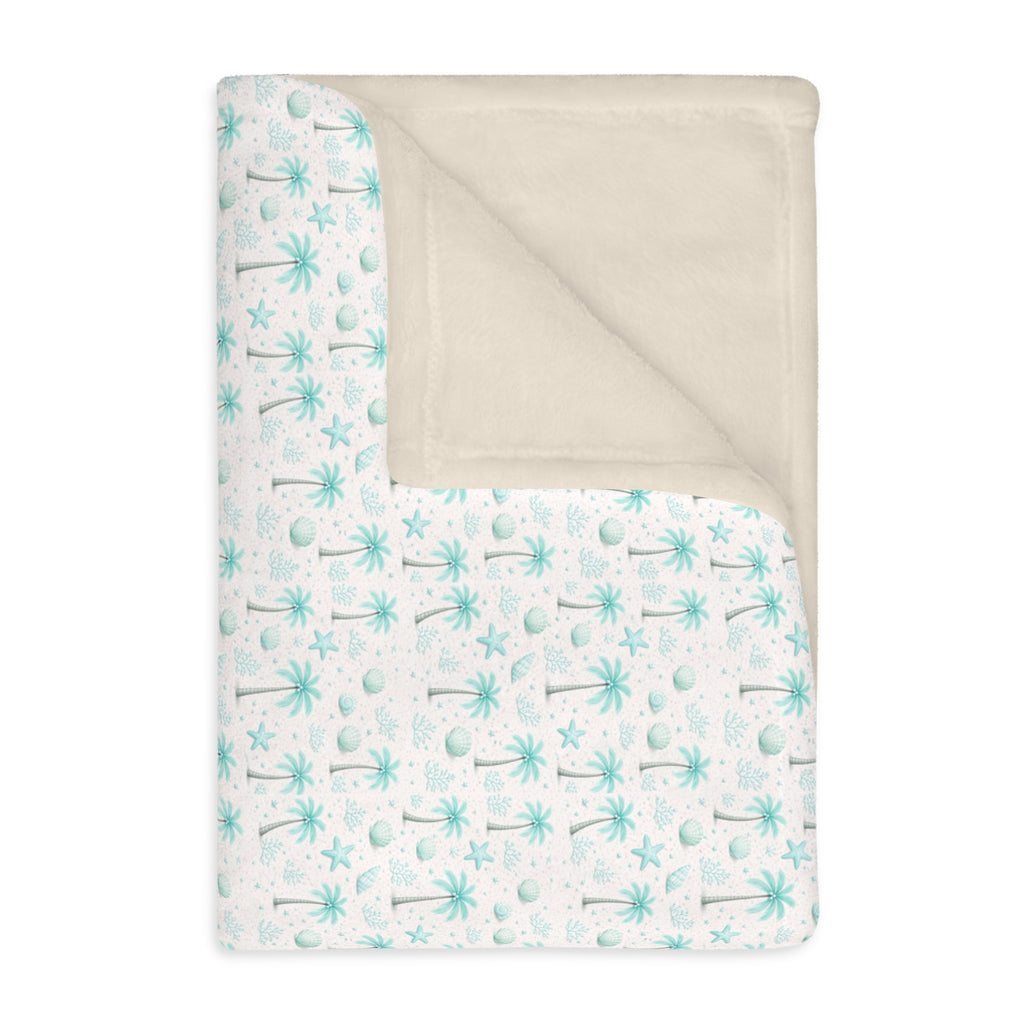 Aqua Palm Trees Pattern Blanket | Velveteen Microfiber Throw