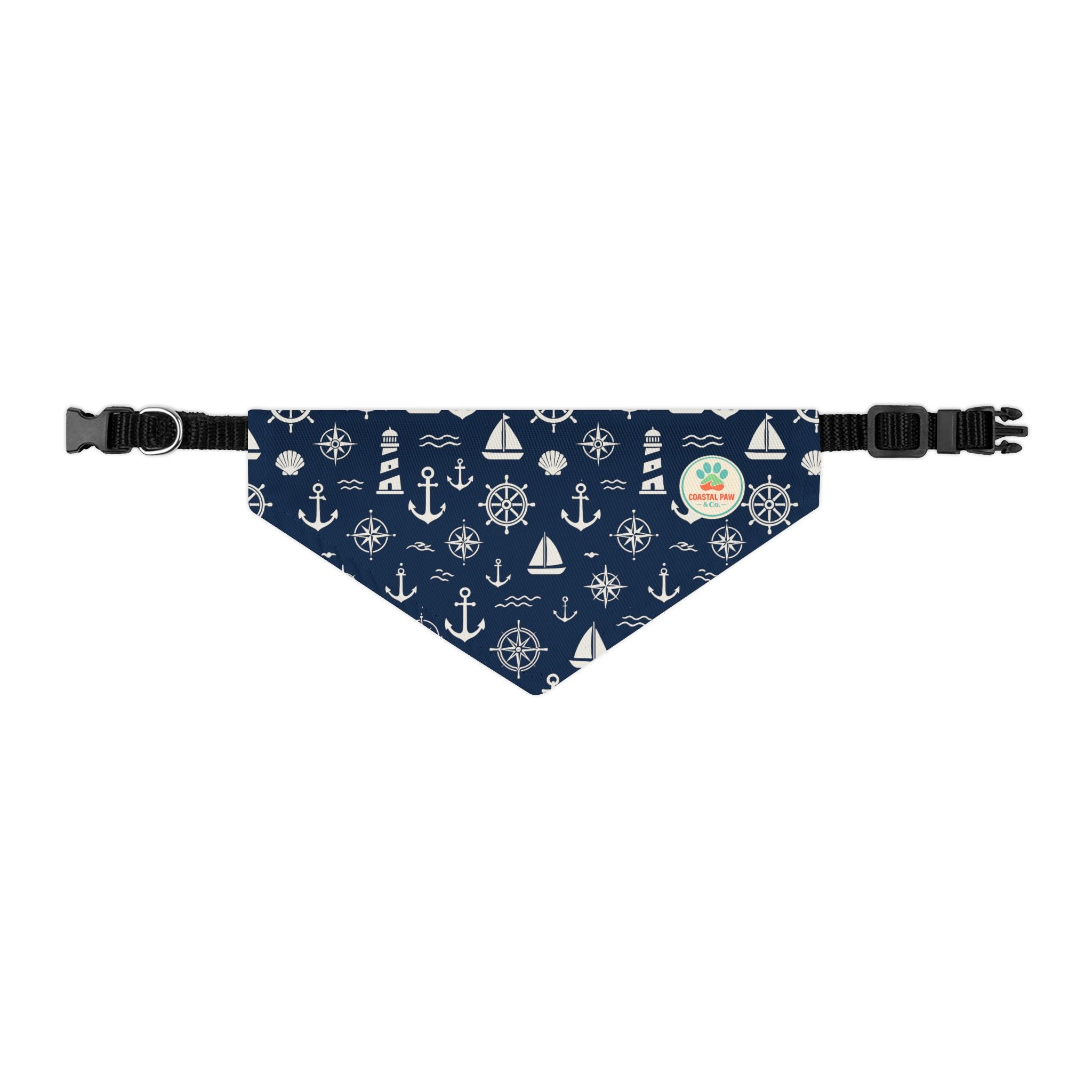 Nautical Anchors and Sailboats Pet Bandana Collar | Navy Maritime Pattern