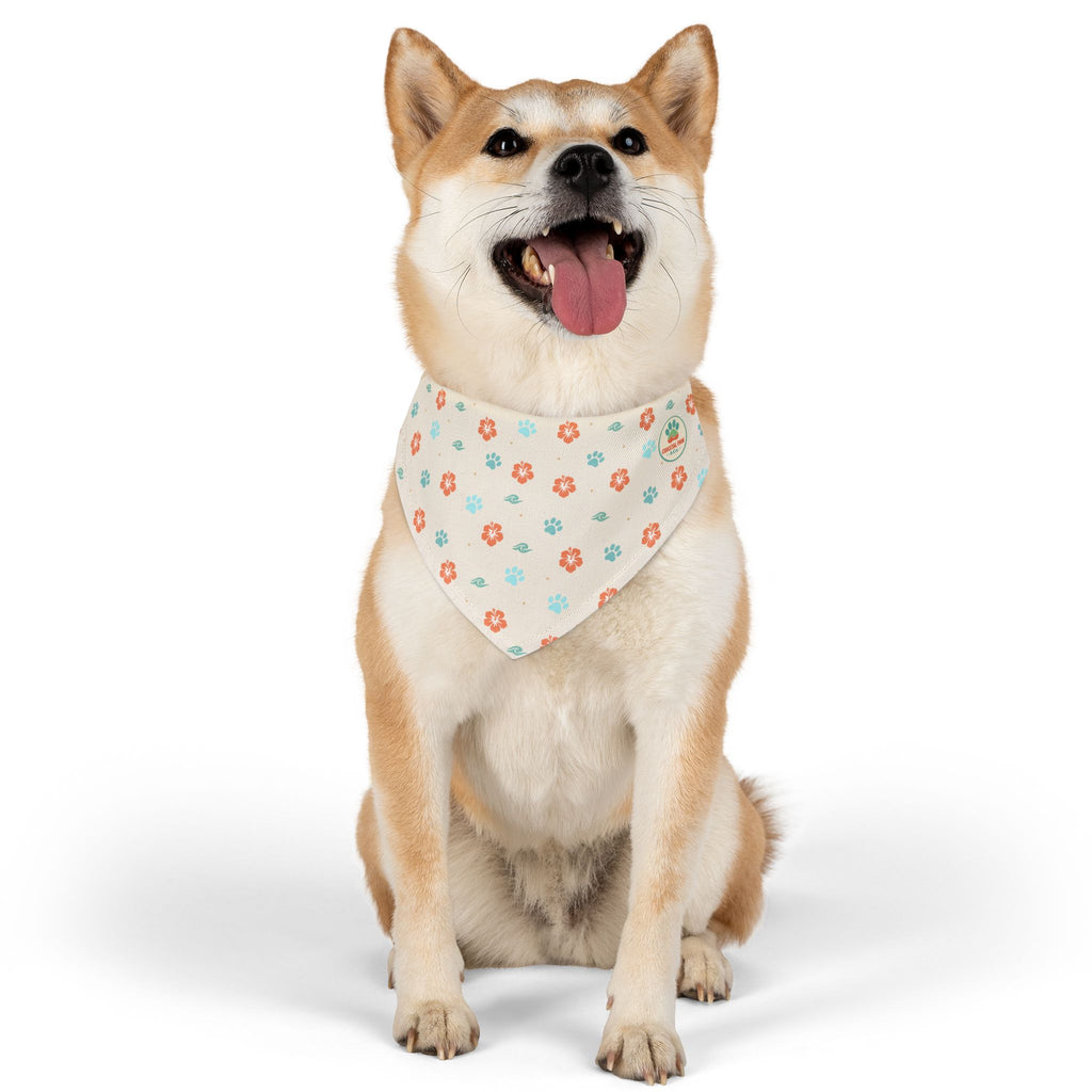 Coastal Paw Logo Pet Bandana Collar | Floral Paw Prints, Beach Theme