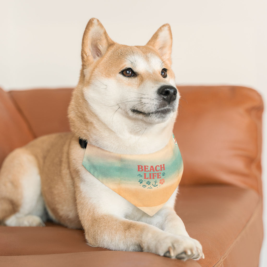 Beach Life Pet Bandana Collar | Coastal Anchor Paw Print